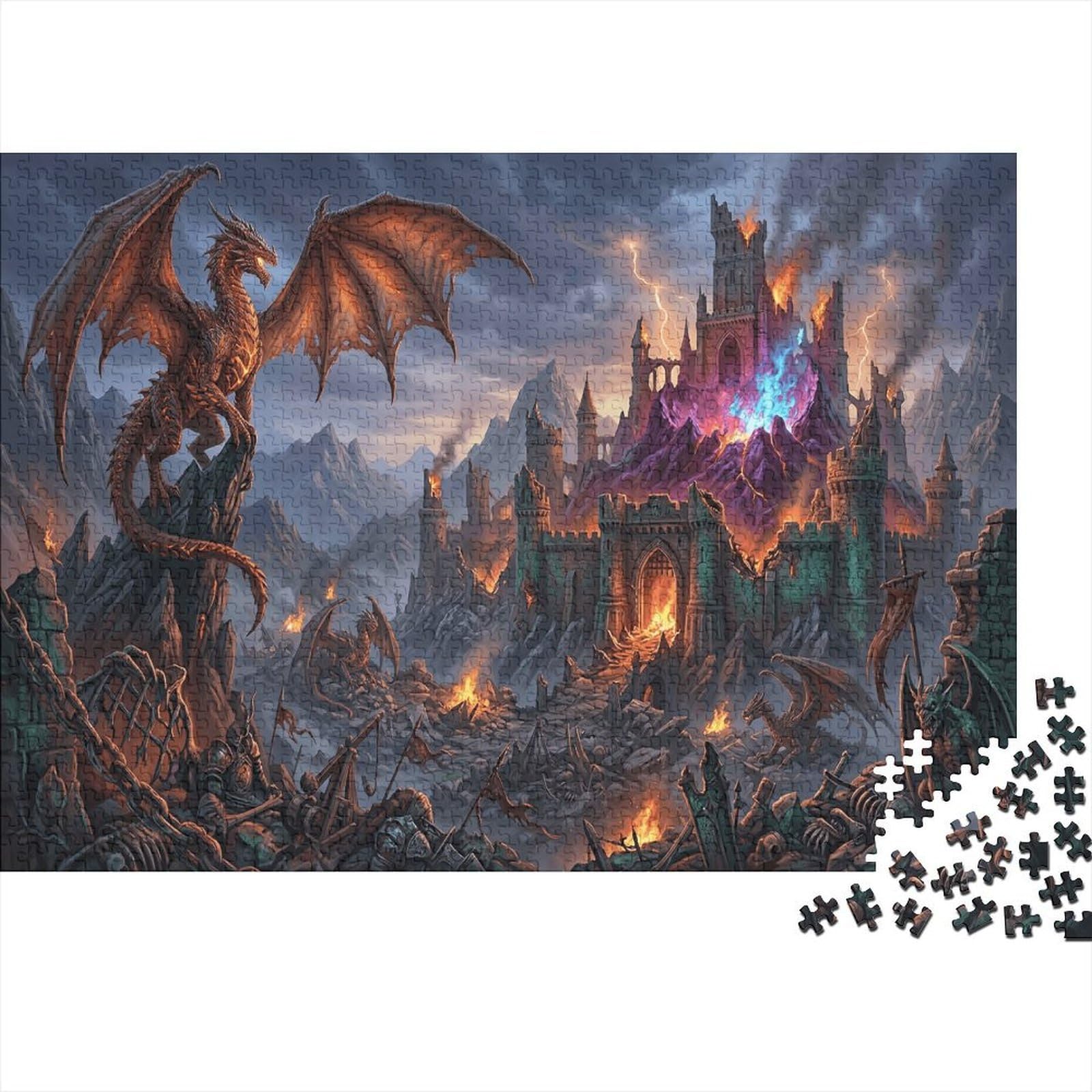 Red Dragon 1000 Piece Jigsaw As A Magic Castle for Family Weekend Activity Participants Stress Relief Unique Pattern 38x26cm/1000pcs