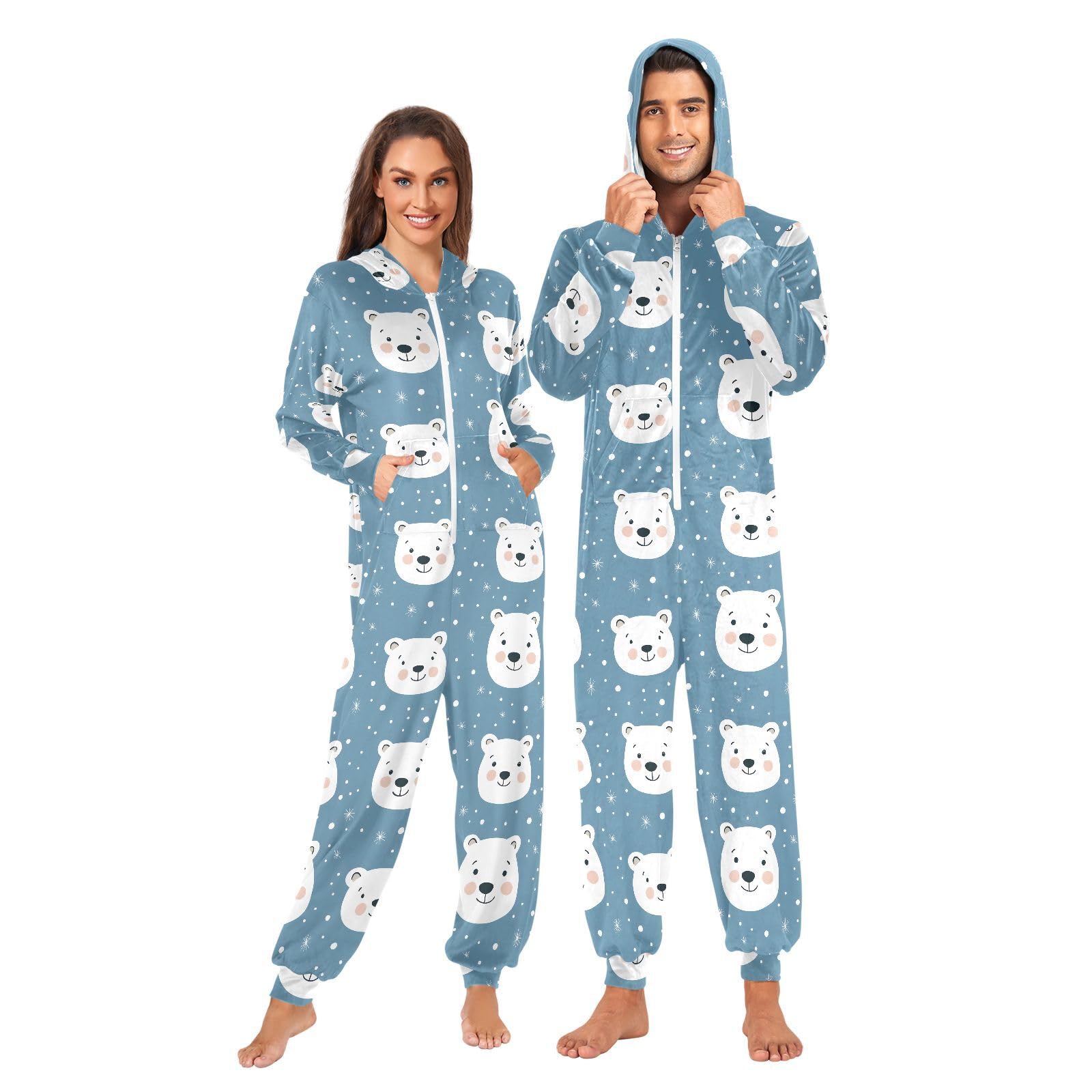 SUABO Polar Bear Face Adult Onesie Unisex One-Piece Pajamas for Men Women, Warm Sleepwear
