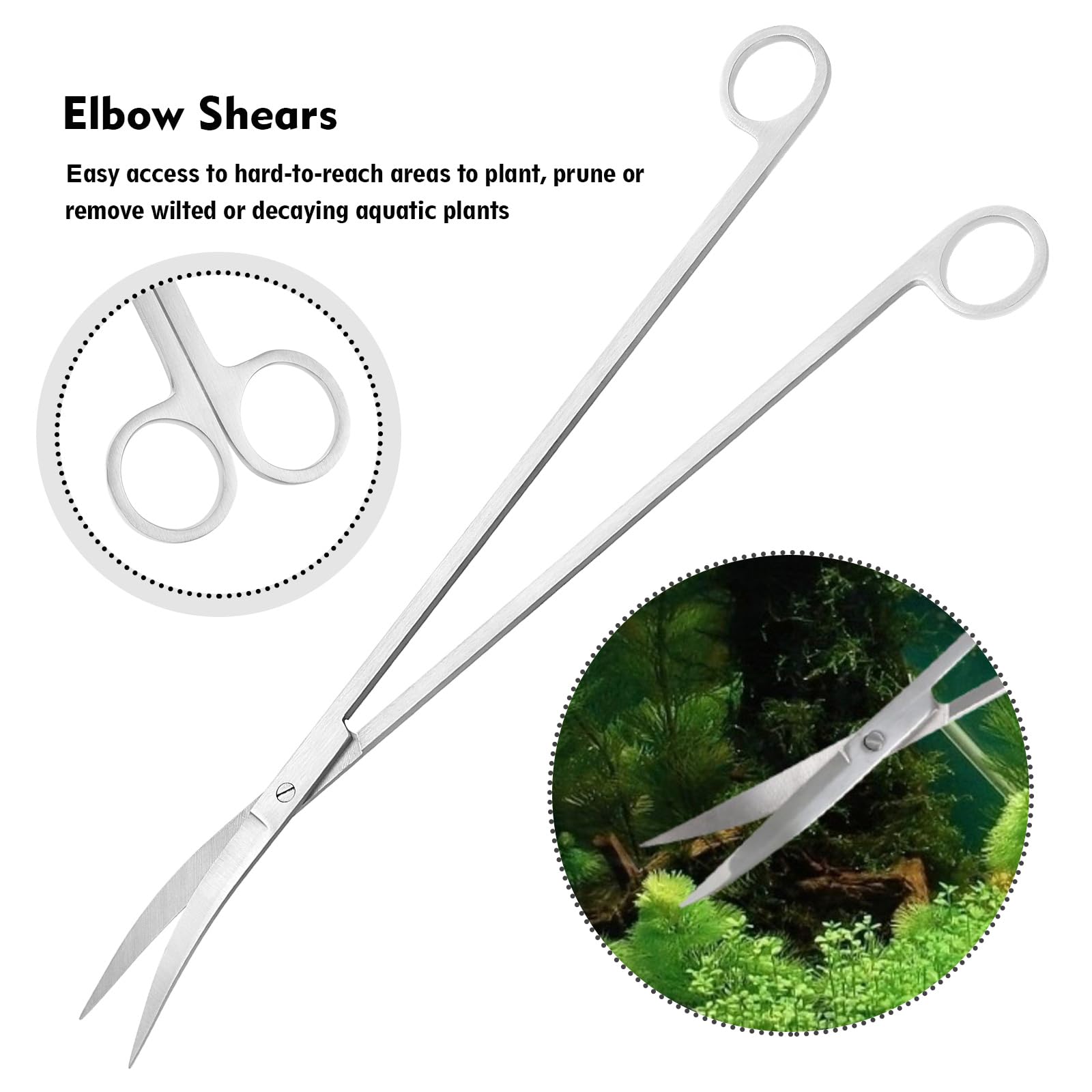 Set di Attrezzi 6 in 1 per Acquario, in Acciaio Inox, Pinzette Lunghe Dritte e Curve, Forbici Dritte, Curve e a S