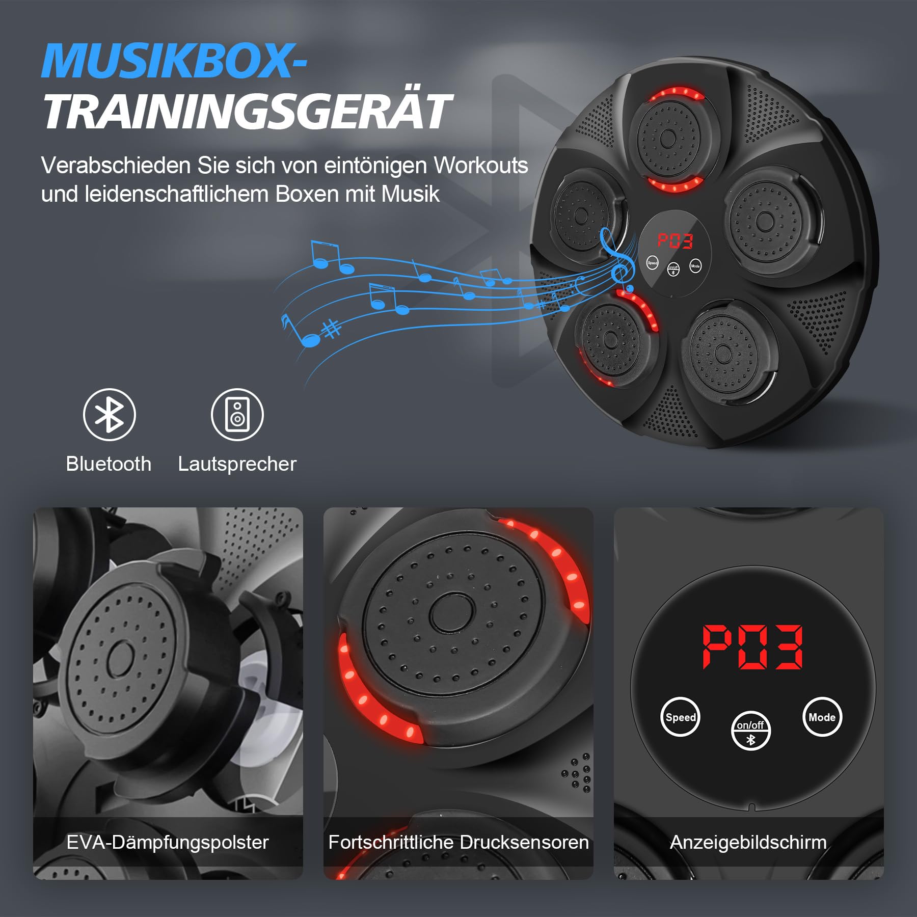 INMORVEN Musik Boxmaschine,boxsack Wandhalterung für Boxtrainingsausrüstung 15.7 Zoll,Boxen LED Wand Boxing Target Smart Elektronische für Zuhause,Fokus Agility Training für Kinder und Erwachsene