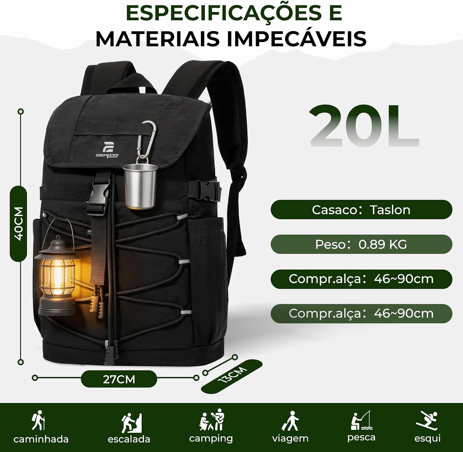Mochila Leve para Atividades ao ar Livre 20L, Resistente à Água, Mochilas de Trilha, Caminhadas e Acampamentos, com Compartimento para Notebook Mochila Leve para Atividades ao ar Livre 20L, Resistente à Água, Mochilas de Trilha, Caminhadas e Acampamentos, com Compartimento para Notebook