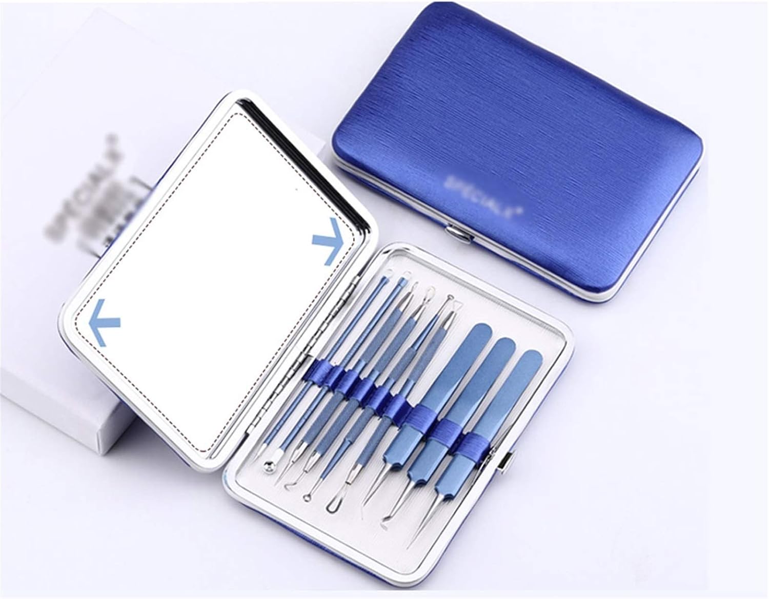 Pimple Acne Blemish Removal Tools Set 9pcs Blackhead Remover Extraction, Pimple Comedone Acne Extractor, Tool Tool, Whitehead Bememish Kit, Premium Stain Roestvrij staal (blauw) Blackhead Remover Come