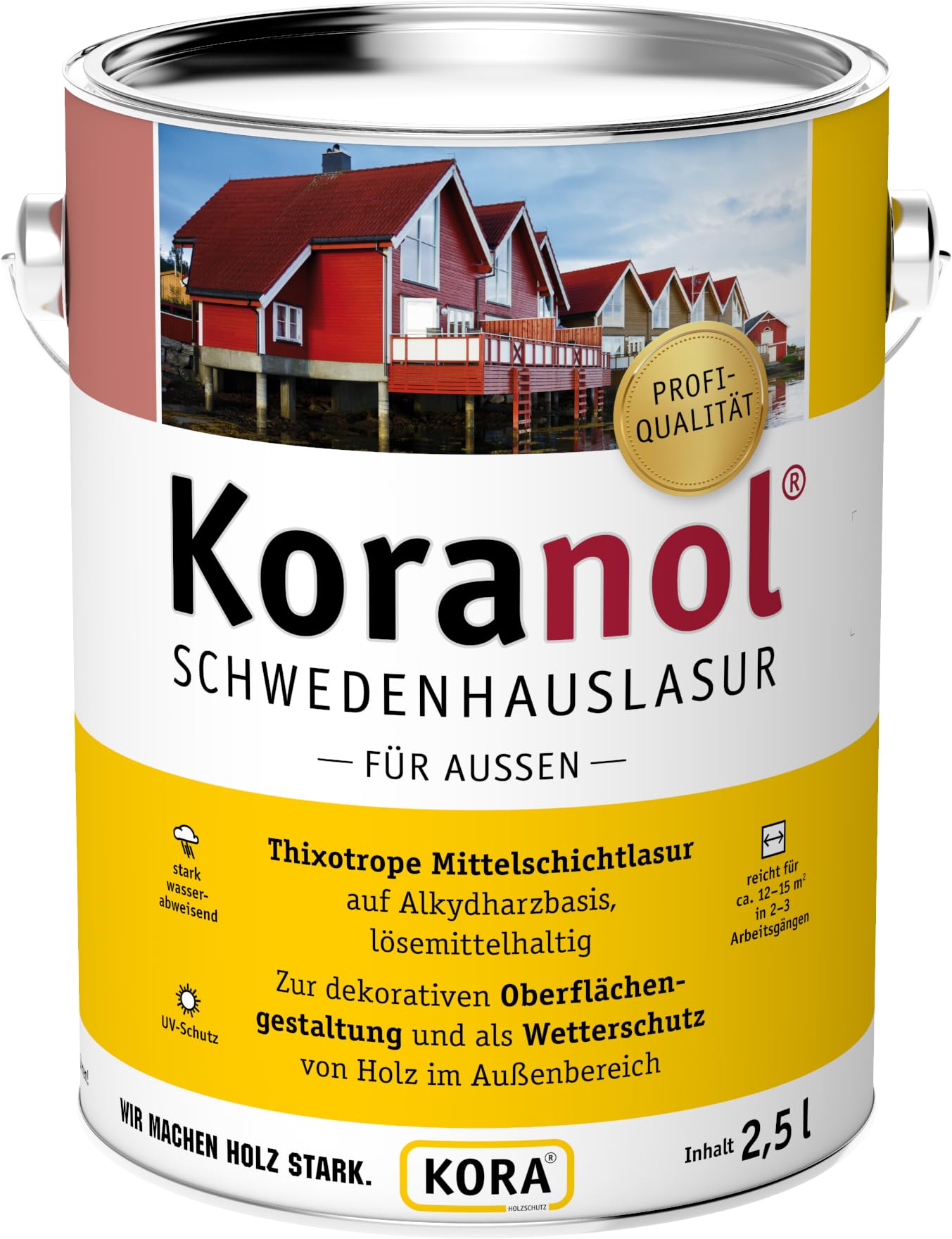 KORA® Koranol® Schwedenhauslasur - Lasur für Holz außen z. B. Fenster, Türen & Holzhäuser - wetterfest, wasserabweisend, seidenglänzend