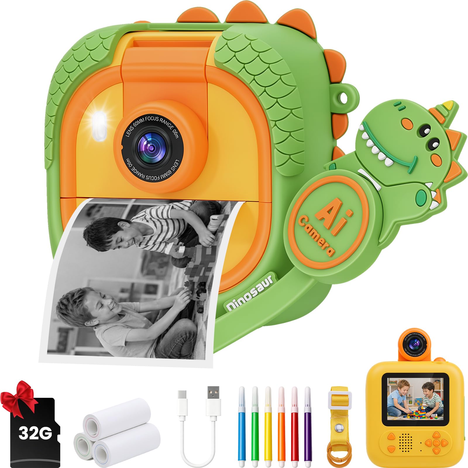 FamilyKit AI Kids Camera Impression instantanée avec 3 rouleaux de papier