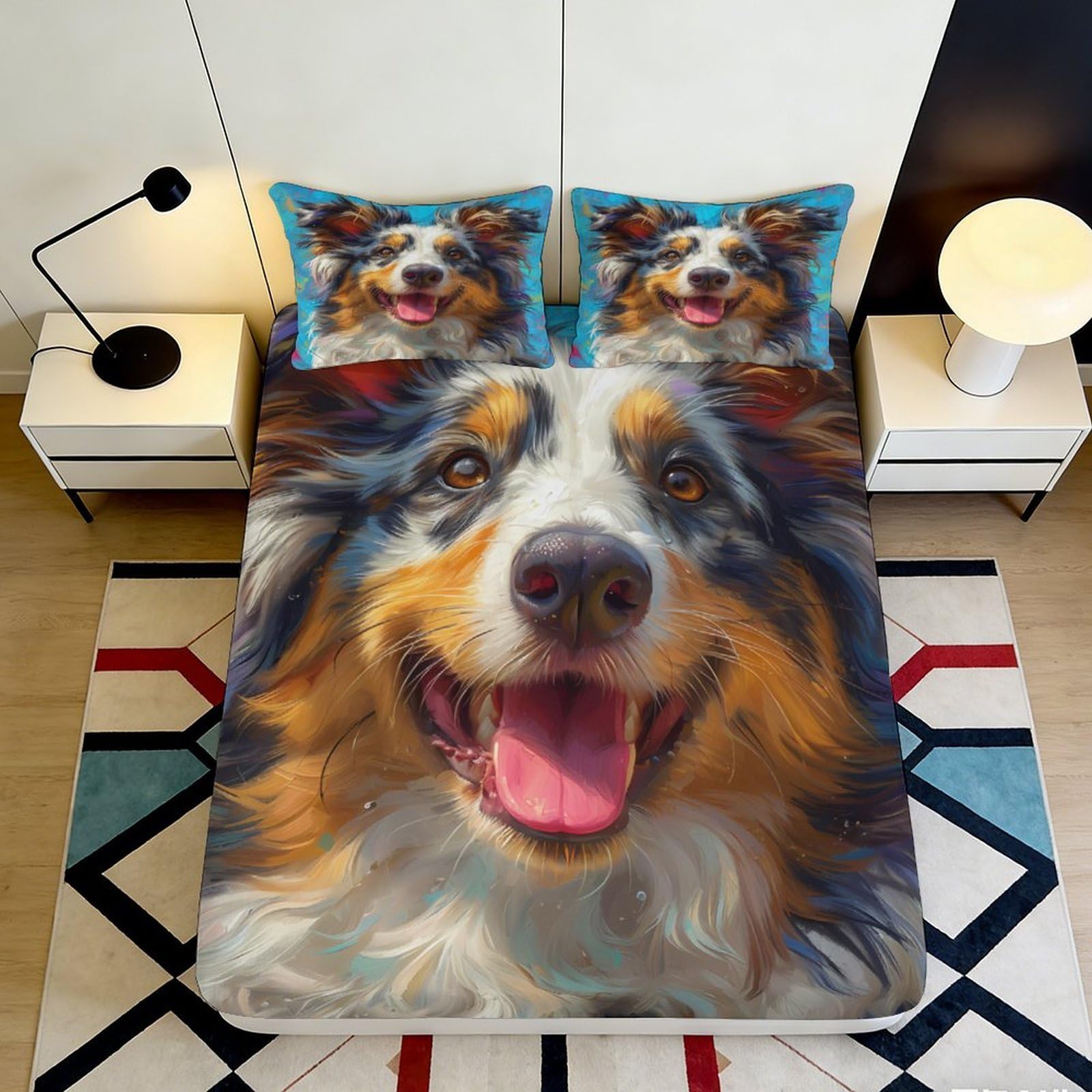 Pnayamiorkfel Style-1 3D Printed Australian Shepherd Dog Fitted Sheet Microfiber Soft Breathable Cartoon Pet Mattress Cover For Bedroom Decor 90X200x25cm