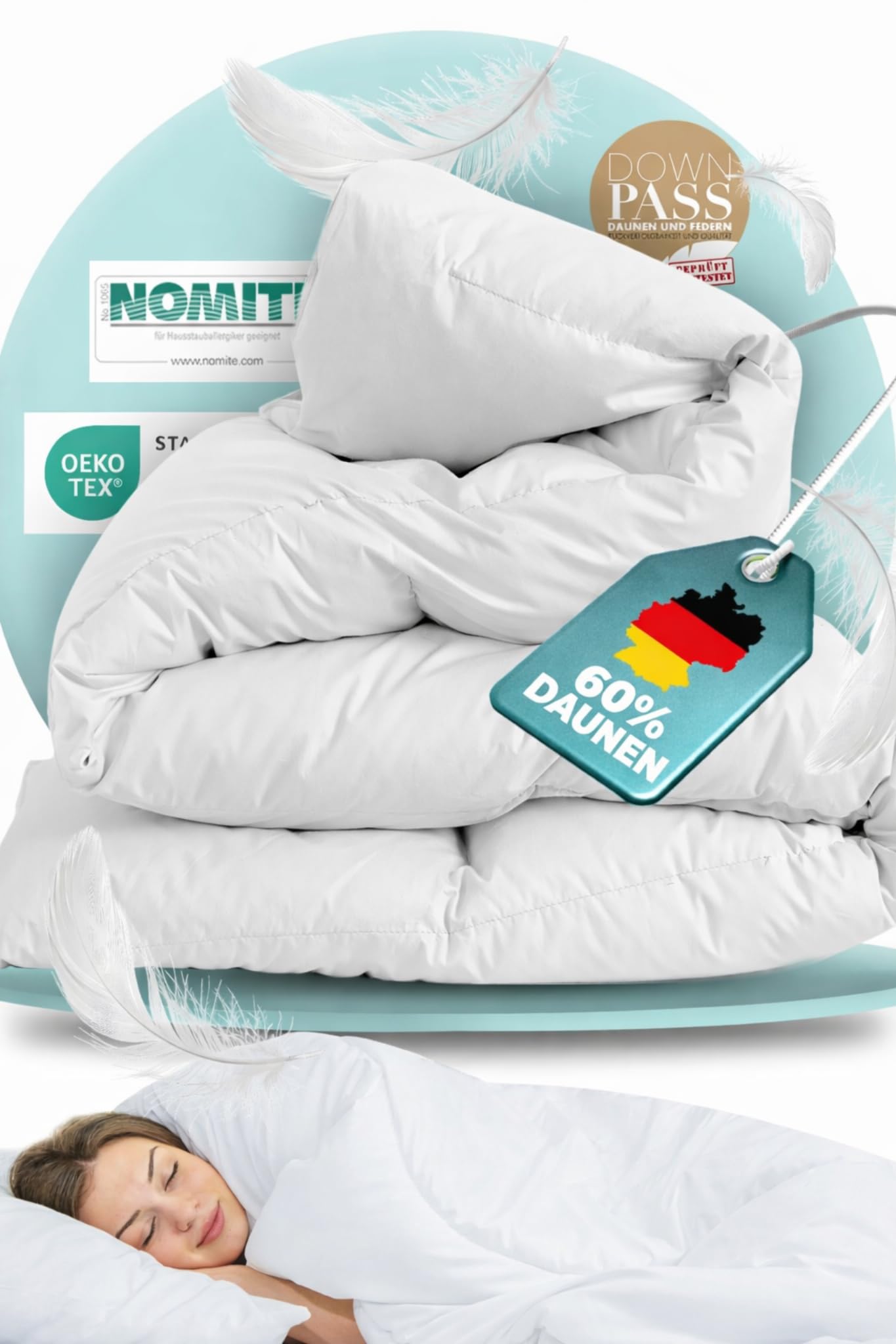 BEFA NATUR Daunendecke Sommer 155x220 cm (2 Stück) | 60% Daunen & 40% Federn | 316g Füllgewicht/Stück | Allergiker (NOMITE) | Tierwohl (DOWNPASS) | Oeko-TEX Klasse 1 | Made in Germany