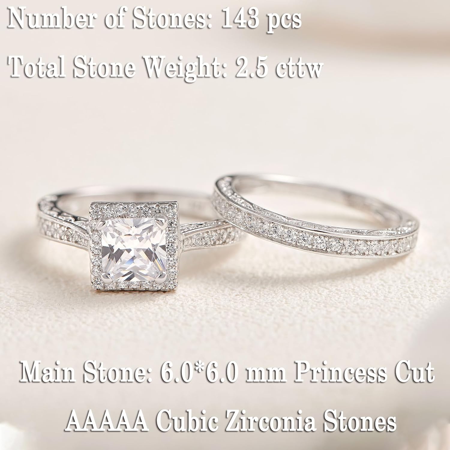 Newshe Jewellery Moissanite Wedding Rings for Women 925 Sterling Silver Engagement Ring Bridal Set Princess Anniversary Promise Band Size - Image 5