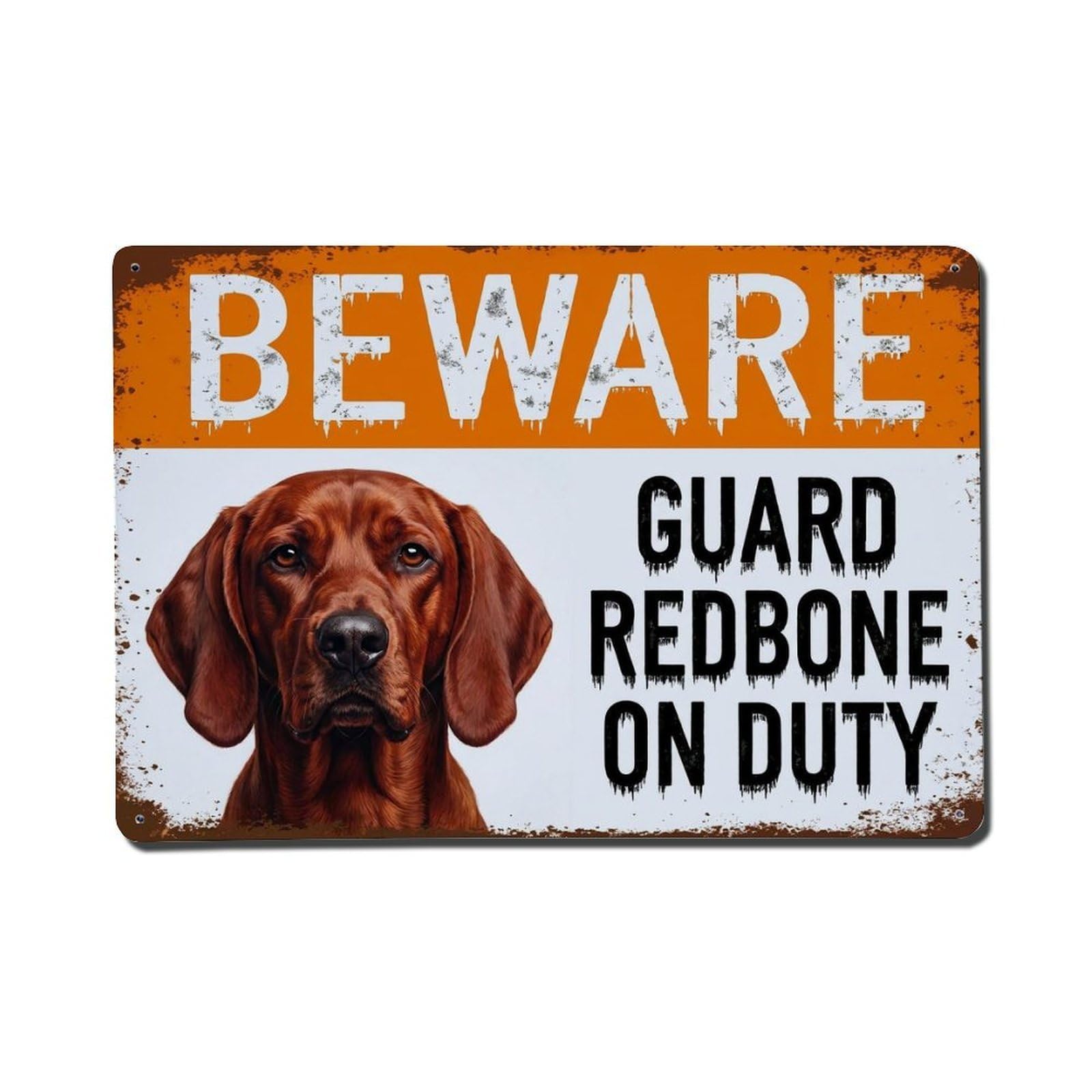 Vintage Funny Redbone Guard Beware of Dog Landing Metal Tin Sign
