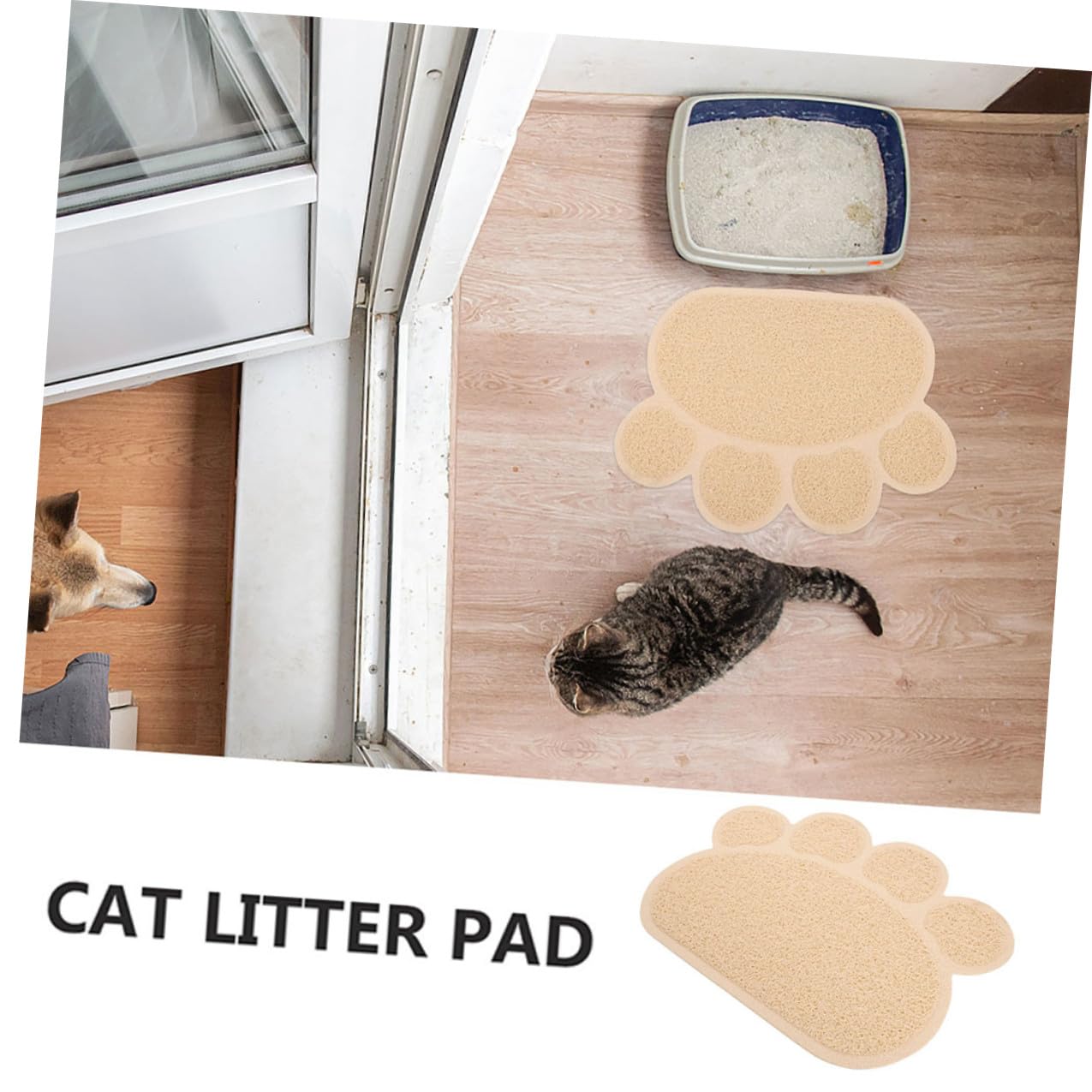 WOONEKY 2 Stück-pack Pvc Katzenstreu Unterlage in Beige Rutschfeste Katzenstreu Matte mit Pfotenform Schützend für Katzenkrallen als Haustiermatte für Eingangsbereich