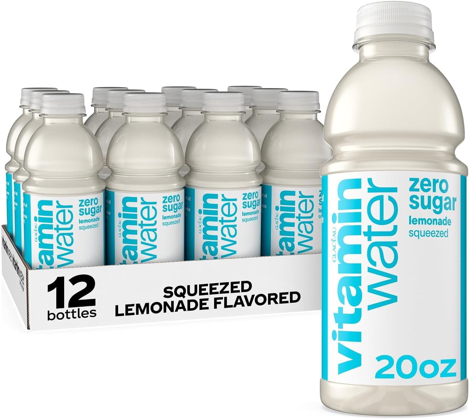 Squeezed Lemonade Zero Sugar, Flavored Water Beverage, 20 fl oz Bottles, 12 Pack
