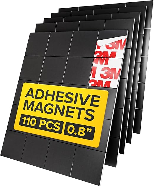 Hyper-Sticky Magnets with Adhesive Backing - 110pcs 0.8x0.08 Strong Magnetic Squares for Whiteboard Fridge - Easy-to-Cut Stickers for Planning and Organization - Teacher Must Have - Teacher Supplies