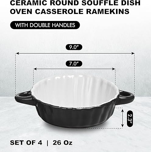 Miniatura 2 de Bruntmor Tazones de sopa de cerámica con asas dobles, cuencos apilados de 26 onzas para sopa de cebolla francesa, cereales, tartas de olla, bandeja