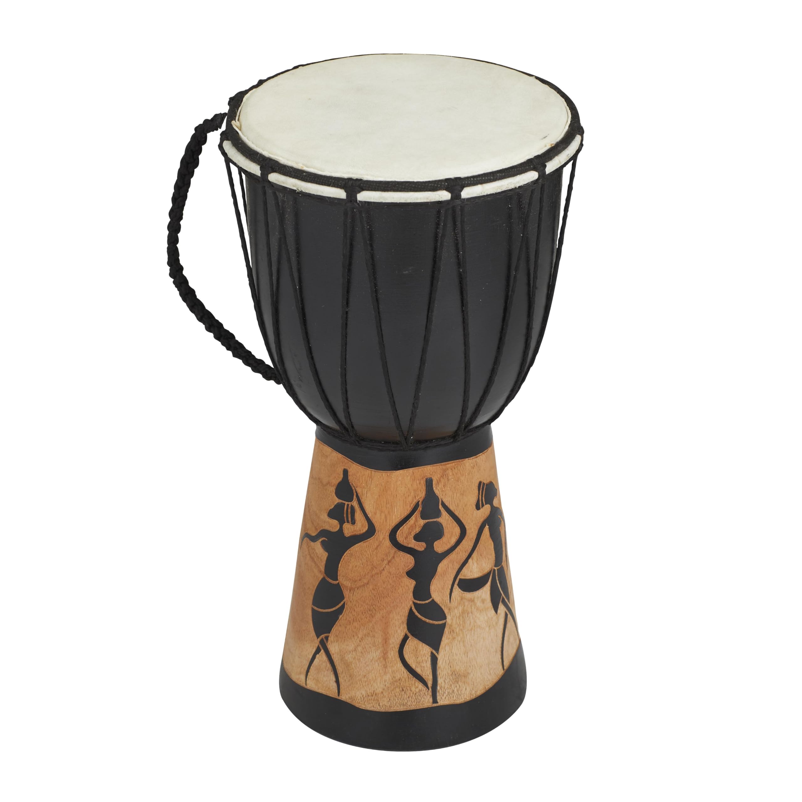 Deco 79 Wood Drum Handmade Decorative Sculpture Djembe Home Decor Statue with Rope Accents, Accent Figurine 6" x 7" x 12", Black
