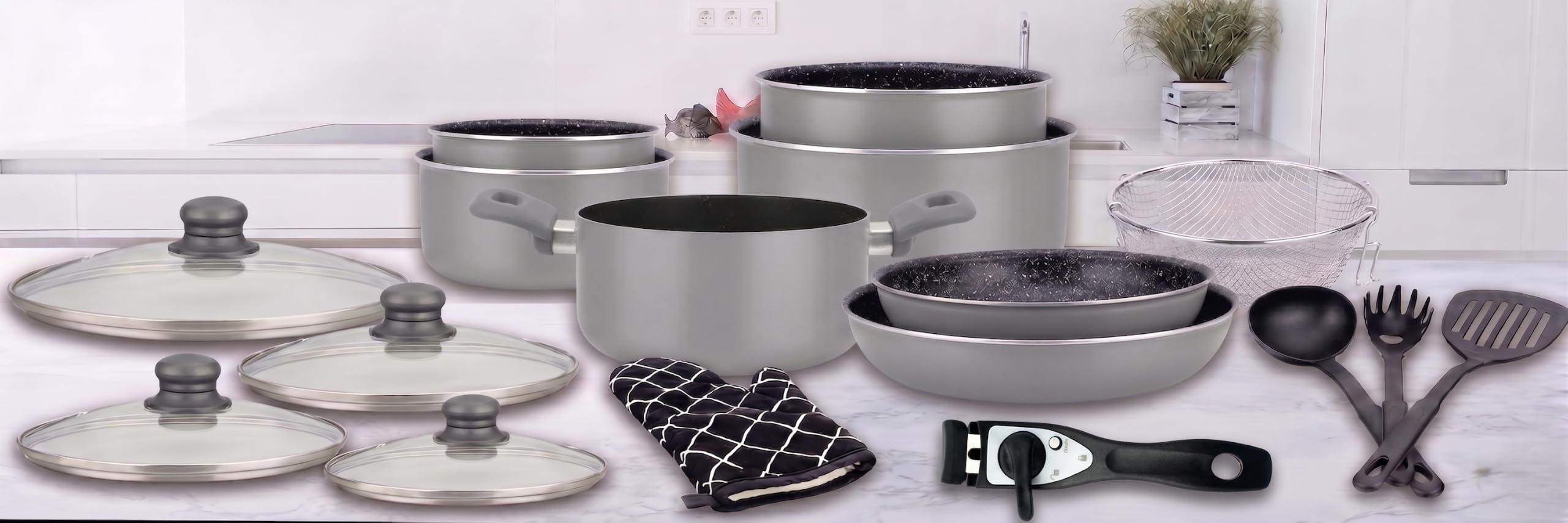 Batteria da cucina - Set di pentole a induzione - Set pentole e padelle per tutti i piani cottura - Set da cucina da 17 elementi "speciale cottura"