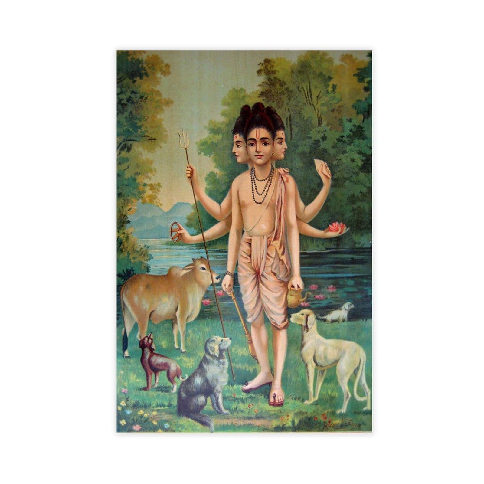 WCYB Dattatreya by Raja Ravi Varma - Posters Prints Canvas Deco Paintings Wall Art Unframe 12" L X 18" W