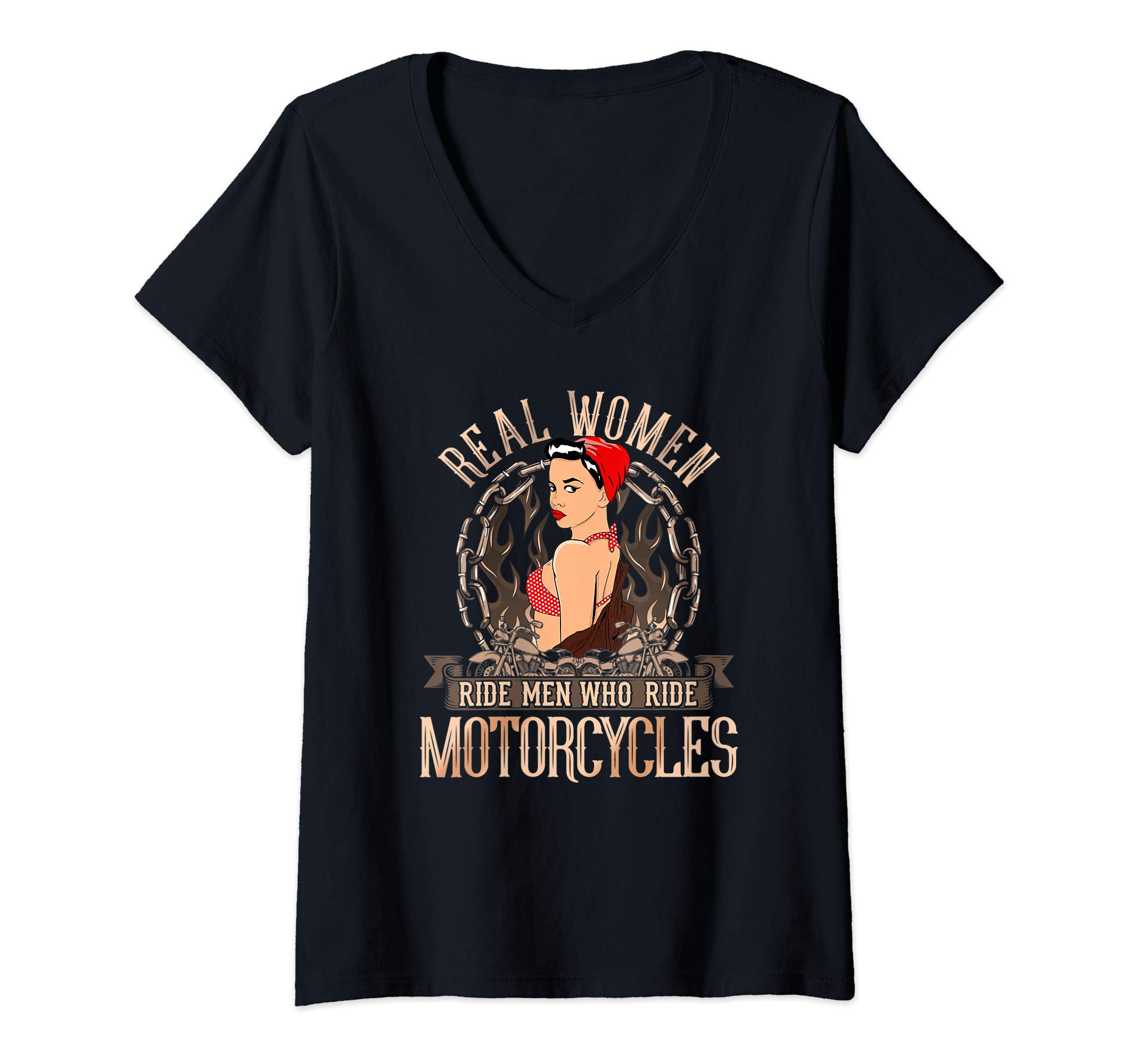 Sexy Motorcycle Tees NYCWomens Sexy Real Chick Ride Motorcycles Gift Biker Babe Chick V-Neck T-Shirt
