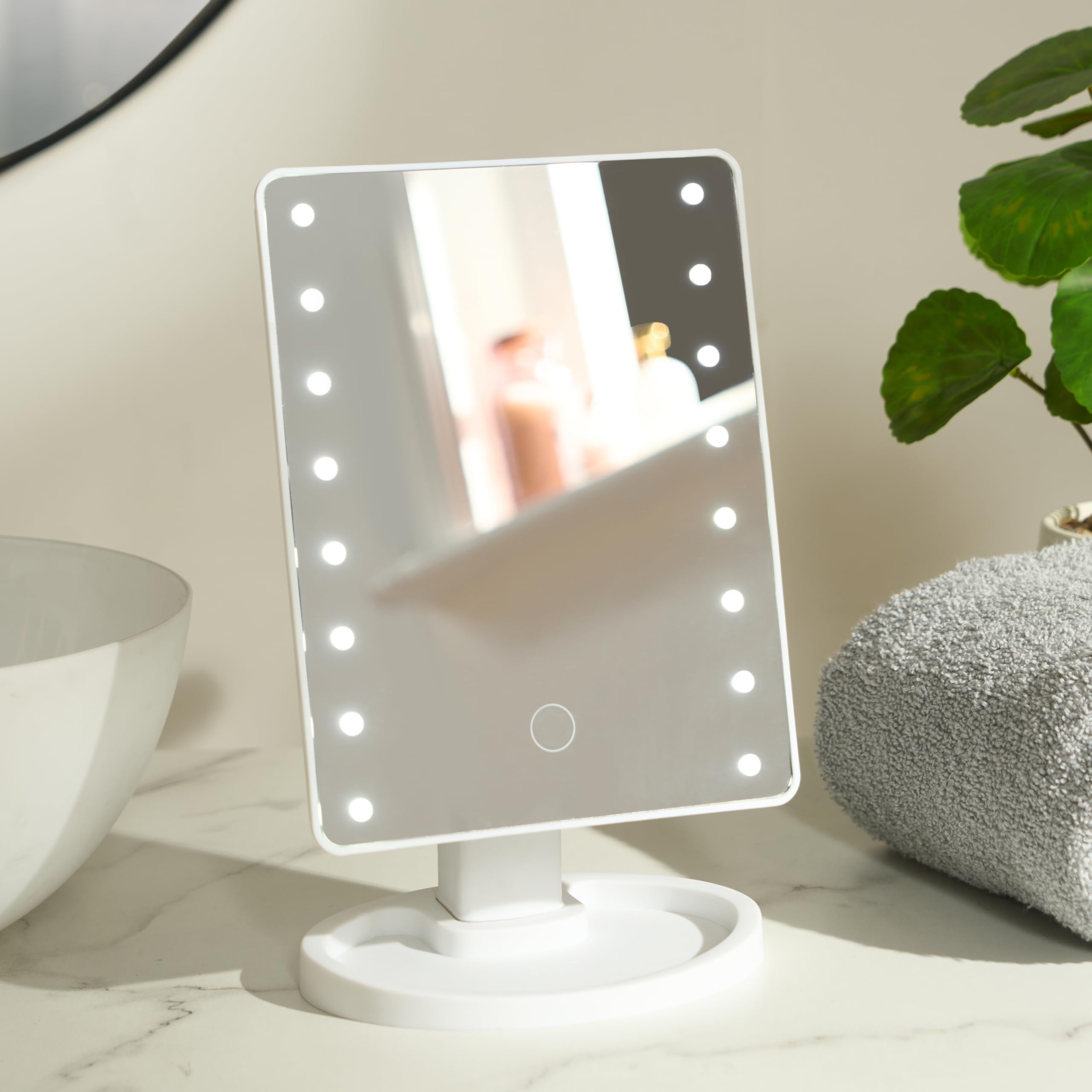 OHS Makeup Vanity Mirror with Lights, 16 Led Lights Adjustable Lightweight Vanity Mirror for Skincare Make-Up Portable Stylish Cosmetic Mirrors, White