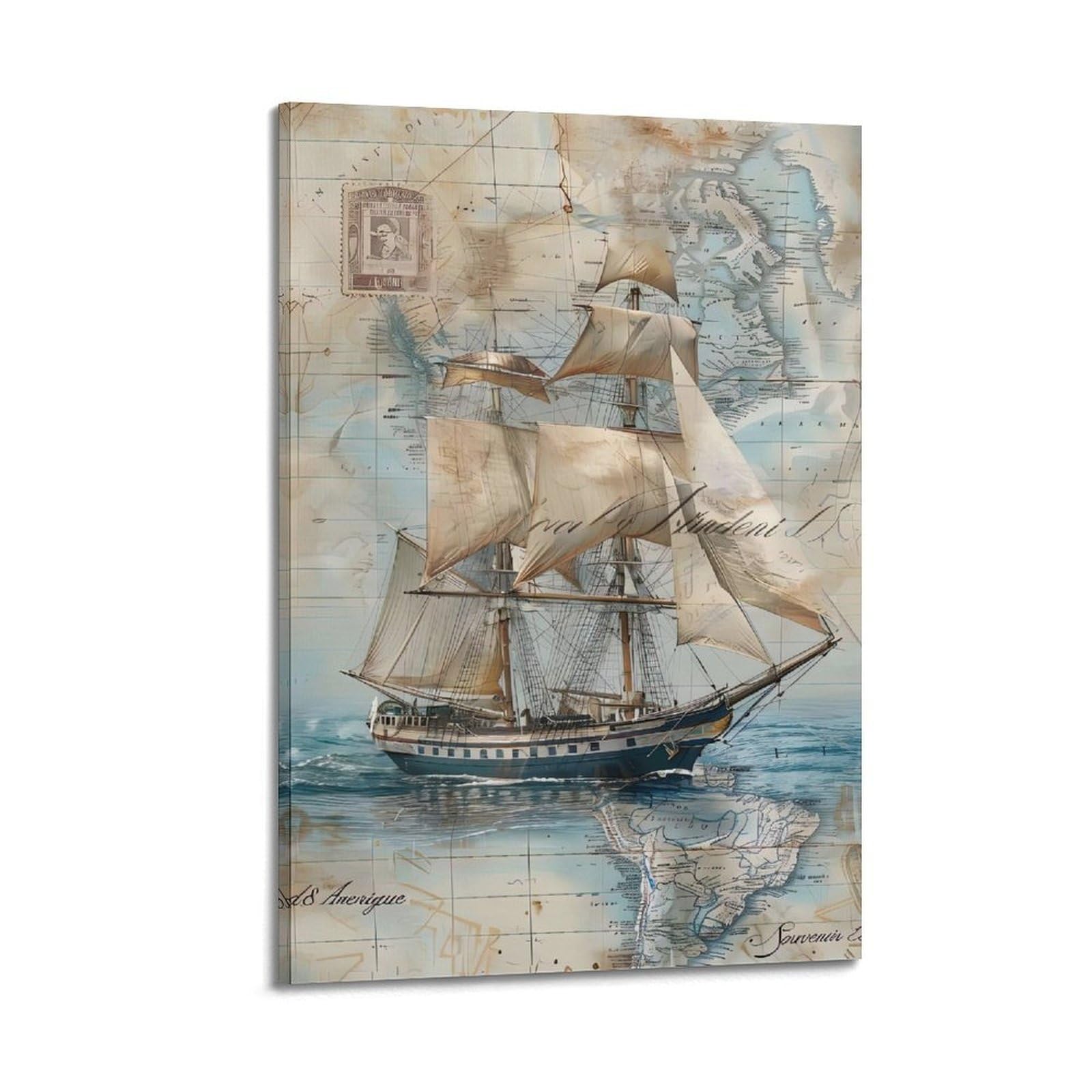 OKAHYS Vintage Sailing Ship Poster Nautical Artwork Decorative Painting Canvas Wall Artworks Picture 20x30inch(50x75cm)