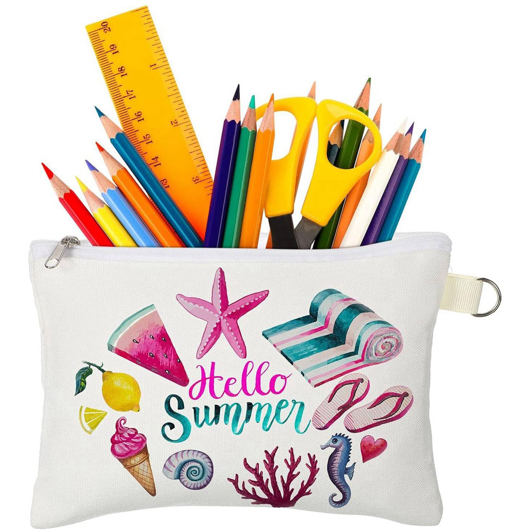 5 bolsas de cosméticos, bolsas en , bolsas de maquillaje para bricolaje, bolsa de aseo personal, bolsa de lona con cremallera de transferencia para lápices para la escuela y viajes, White