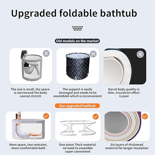 Miniatura 10 de Bañera portátil para cabina de ducha, grande de 47 pulgadas plegable para adultos, baño familiar separado, bañera plegable japonesa, ideal para baño