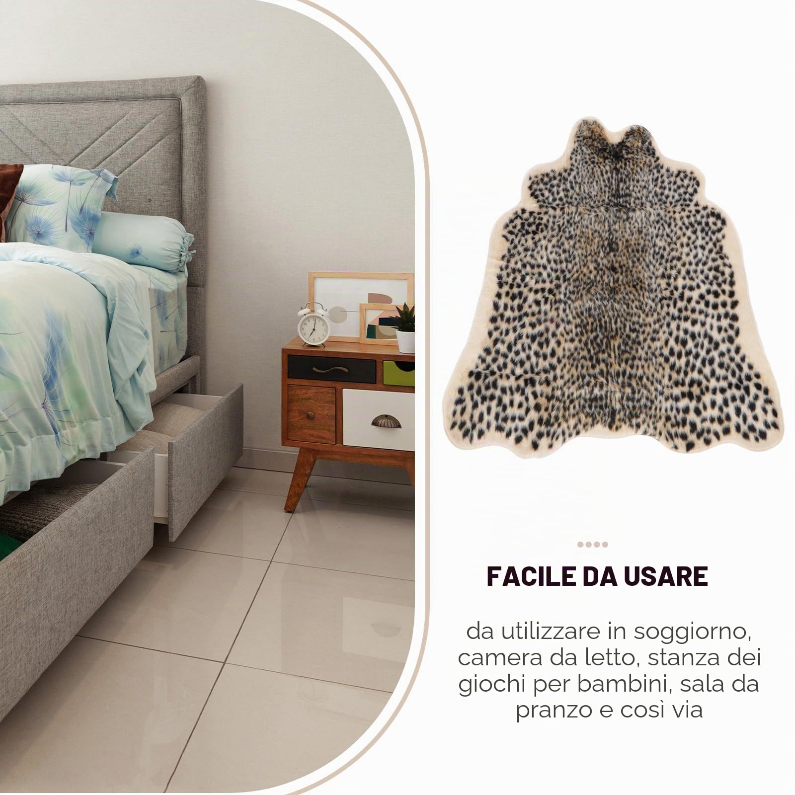 Amosfun - Tappeto Leopardato con Stampa Leopardata Artificiale, Tappeto Leopardato per casa, Ufficio, Soggiorno, Sala da Pranzo, Regalo
