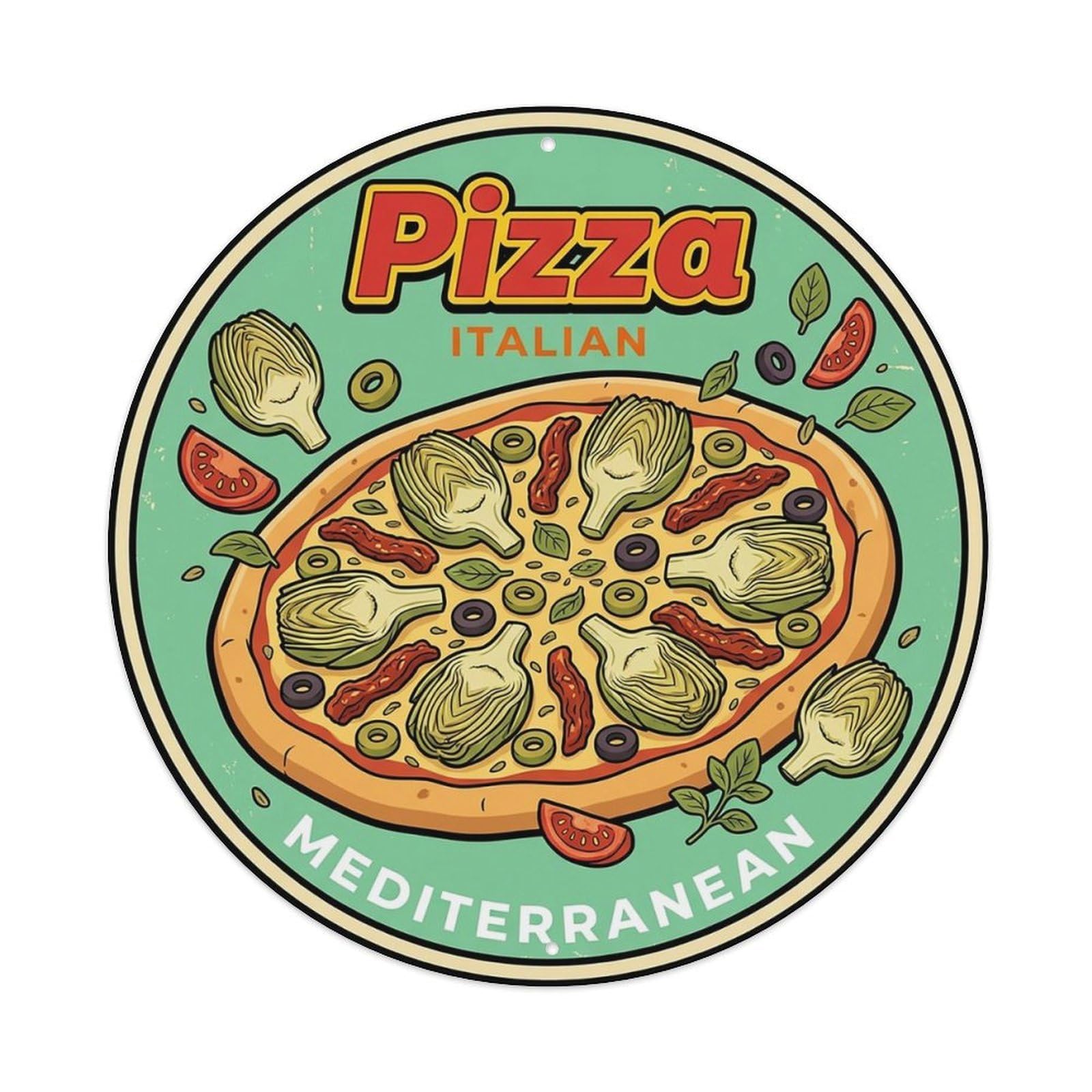 Huiyhb 8X8inch(20X20cm) Vintage Pizza Slice Italian Traditional Cuisine Artichoke Metal Tin Sign