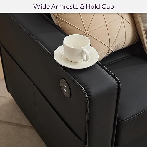 Miniatura 8 de TYBOATLE Sofá seccional de piel sintética negra para sala de estar, juego de 3 piezas para sala de estar, muebles, cómodos sofás convertibles