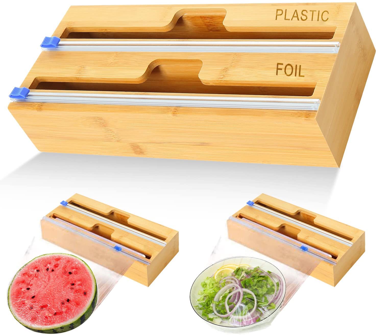 Buy 2 in 1 Wrap Dispenser with Cutter, O9 ONine Plastic Wrap, Aluminum Foil and Wax Paper