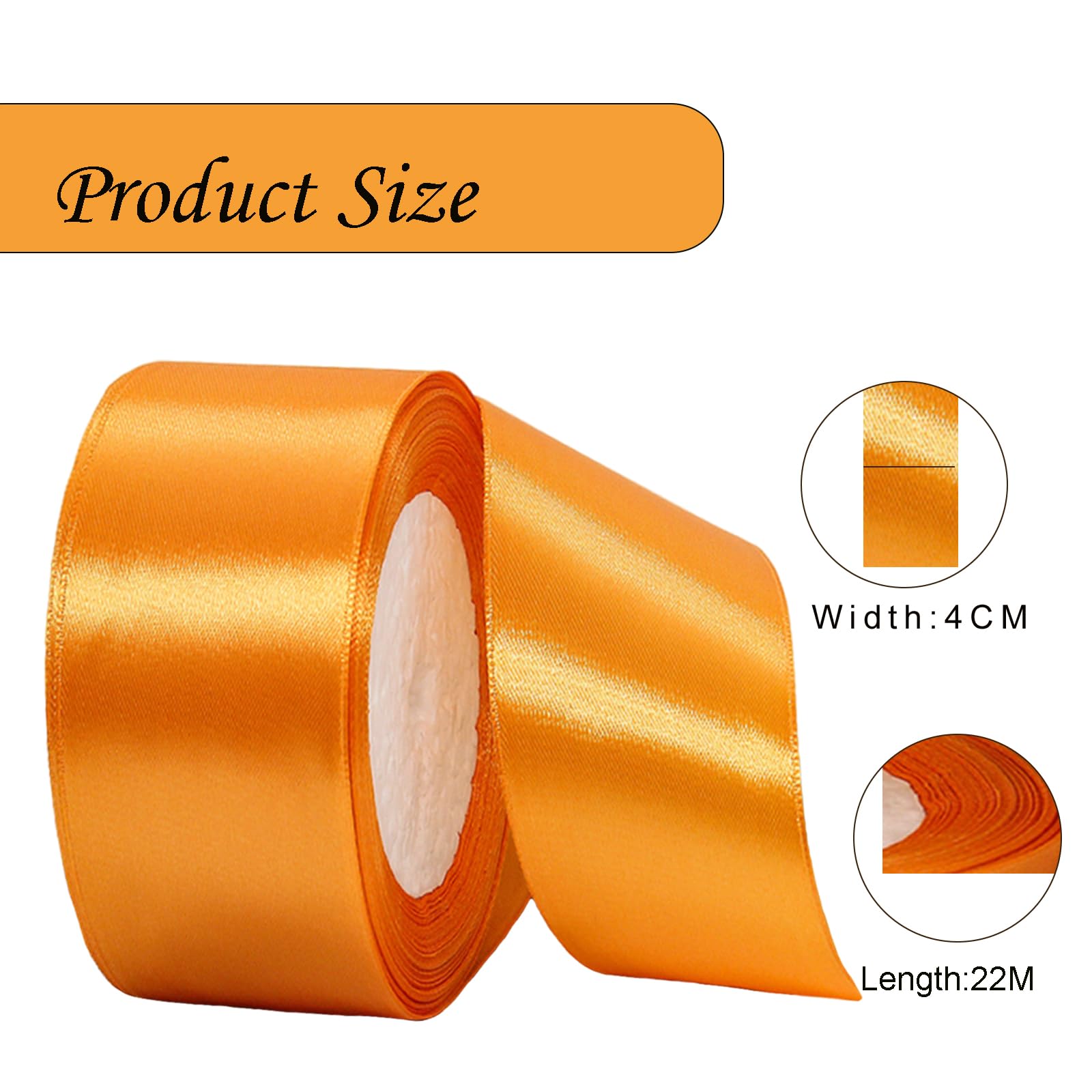 Wide Orange Satin Ribbon 40mm (1.5 Inch) for Gift Wrapping Crafting, Halloween, Christmas, Wedding Car, Hair Bows, Bouquets - Image 2