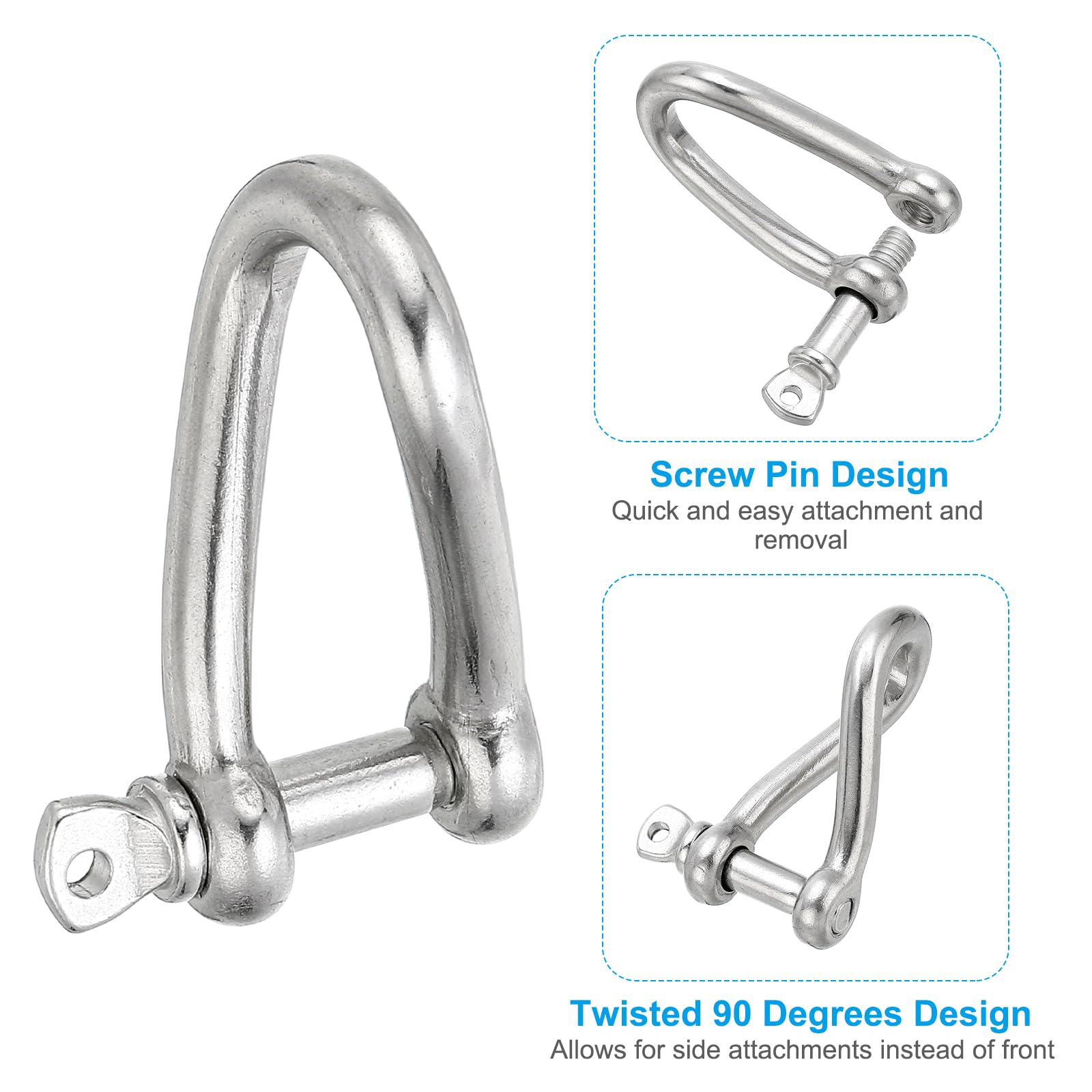 PATIKIL 316 Gancio a Vite Acciaio Inossidabile 3/8" 10mm, 4pz 1279 Lbs Grilli a Vite Perno Carico 661 Libbre per Funi Metalliche Acciaio Trazione Accessori per Movimentazione Marittima