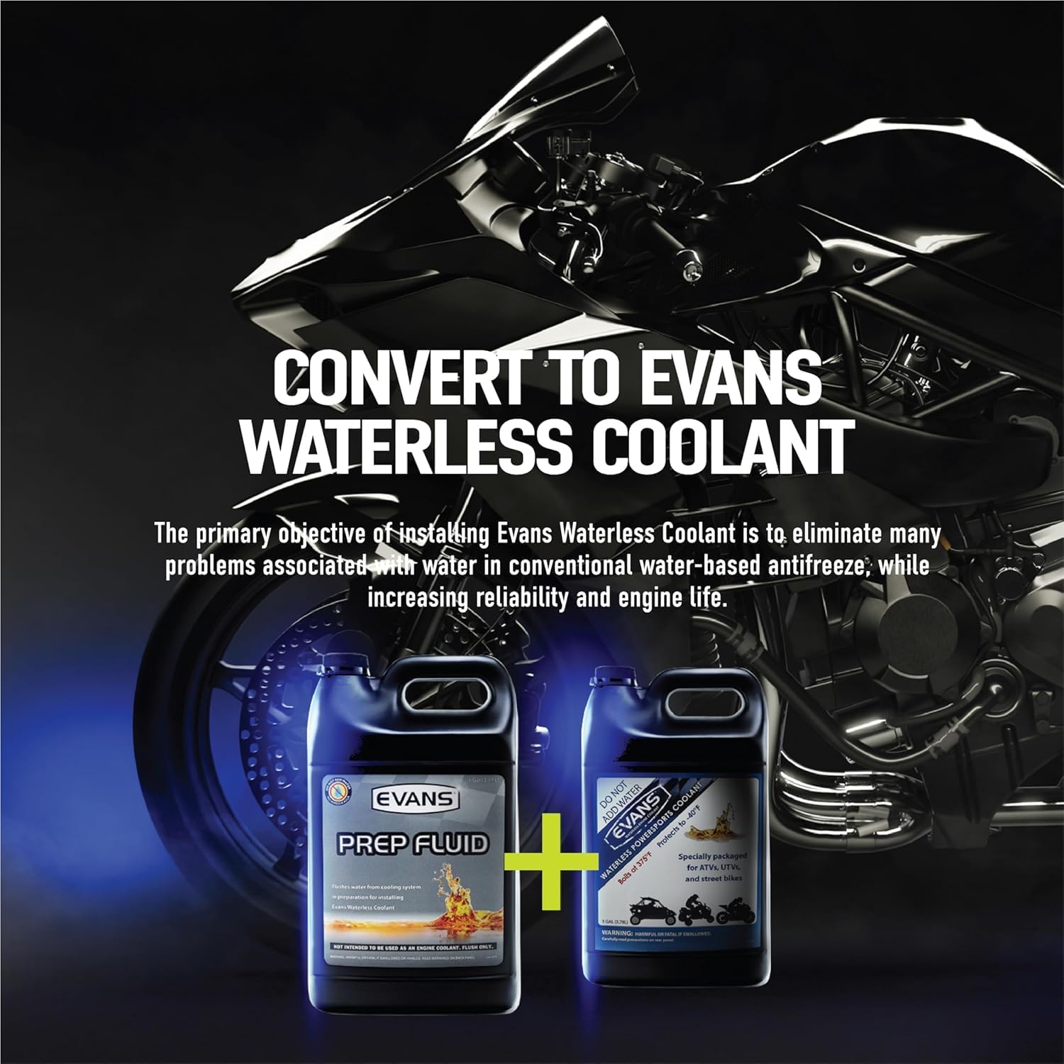 Evans Coolant EC72064 and EC42001 Powersports Waterless Coolant and Prep Fluid Combo Pack, 2 Gallon