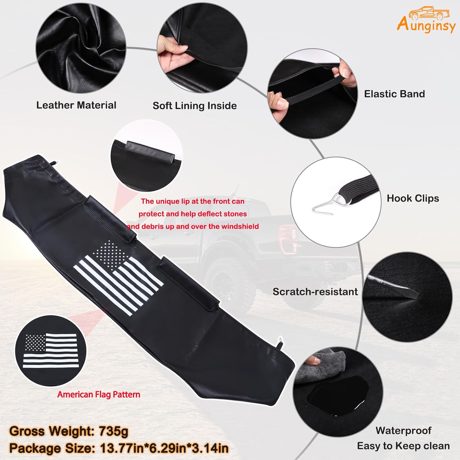 Aunginsy Car Hood Protector Bra Compatible with Toyota Tacoma 2016-2023 Pickup Truck Front Hood Cover Leather Protector Cover Half Hood Bonnet Bra Front Car Cover Mask Hood Shield Exterior Accessories