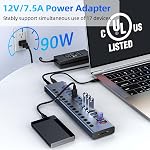 Powered USB Hub 10Gbps, 17 Ports 96W USB 3.2 Hub(10 USB-A 3.2 Ports+3 QC 24W Fast Charging Ports+2 USB-C 3.2 Ports+SD/TF Card Reader), 12V/8A Power Adapter for Laptop, PC, Computer, HDD,Flash Drive