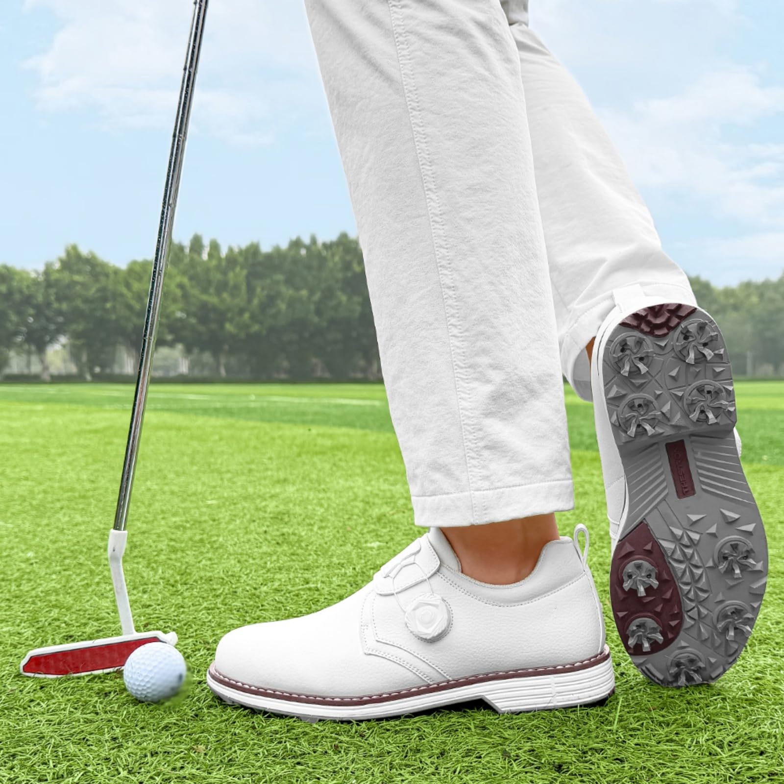 Męskie buty golfowe Profesjonalne tenisówki golfowe z kolcami Wodoodporne antypoślizgowe skórzane do uprawiania sportów na polu golfowym codzienne