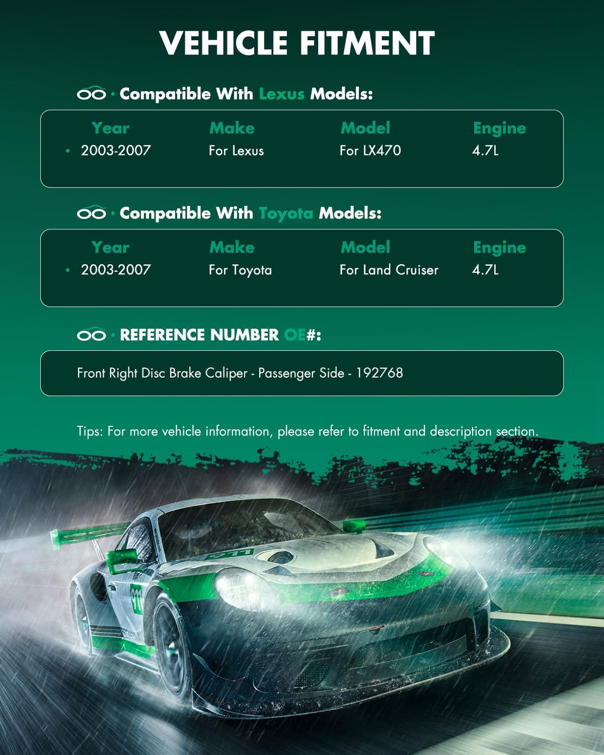 SCITOO Front Right Brake Caliper Without Bracket 192768 Compatible For Lexus For LX470 2003-2007,For Toyota For Land Cruiser 2003-2007
