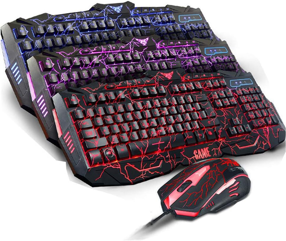 SUImeito Gaming Keyboard for Led Gaming Wire 2.4G Keyboard and Mouse Set to Computer Multimedia Gamer (Black)