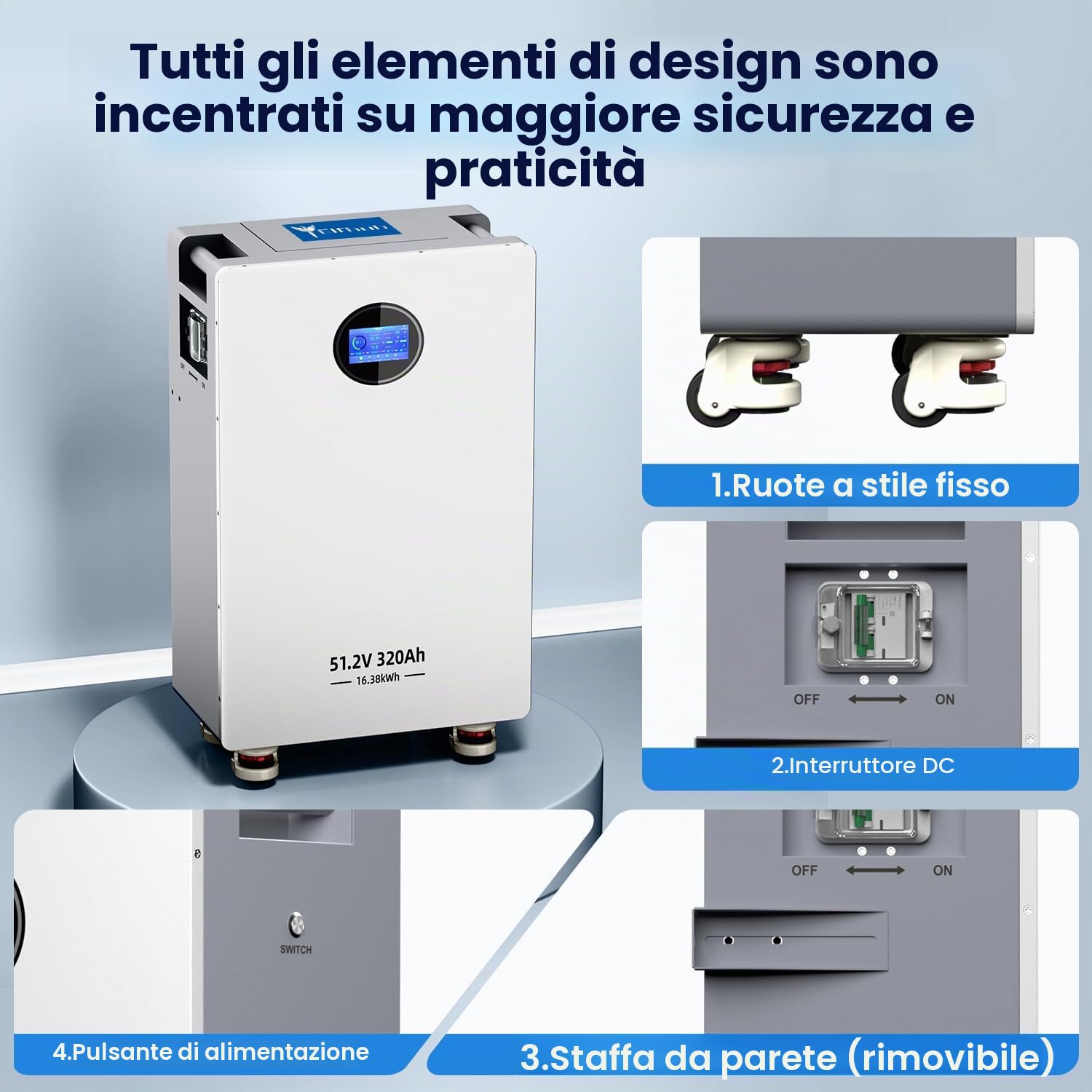 Batteria LiFePO4 da 48 V, 320 Ah, 8000 cicli, 51,2 V, batteria al litio Deep Cycle MAX 16,38 KWh, integrato 200 A-BMS con accumulatore di energia ad alte prestazioni, fusibili, schermo LCD