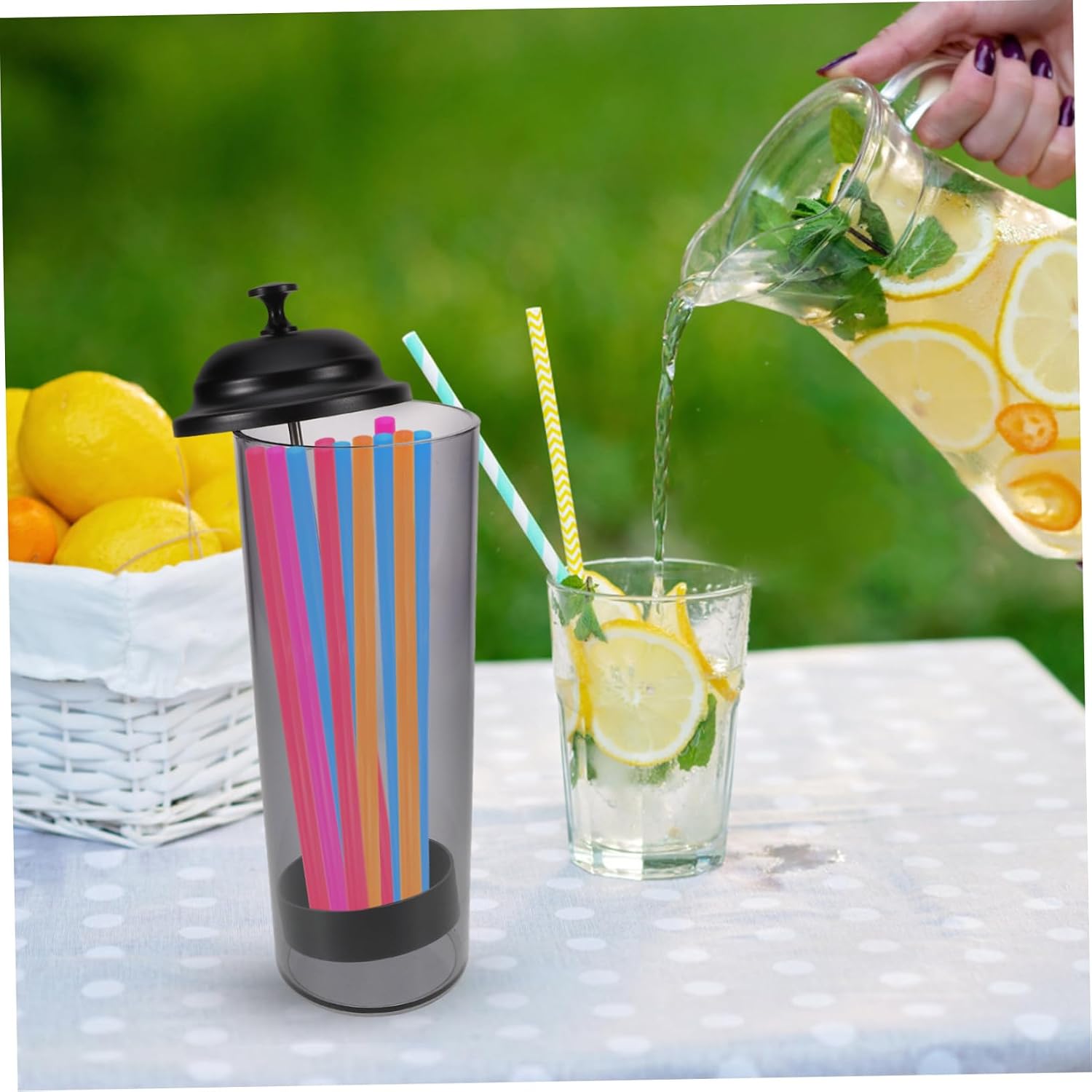 Reusable Plastic Straw Holder Dispenser Bucket for Bent and Wide Straws Home Storage Organizer for Stations and Kitchen Counters Gray