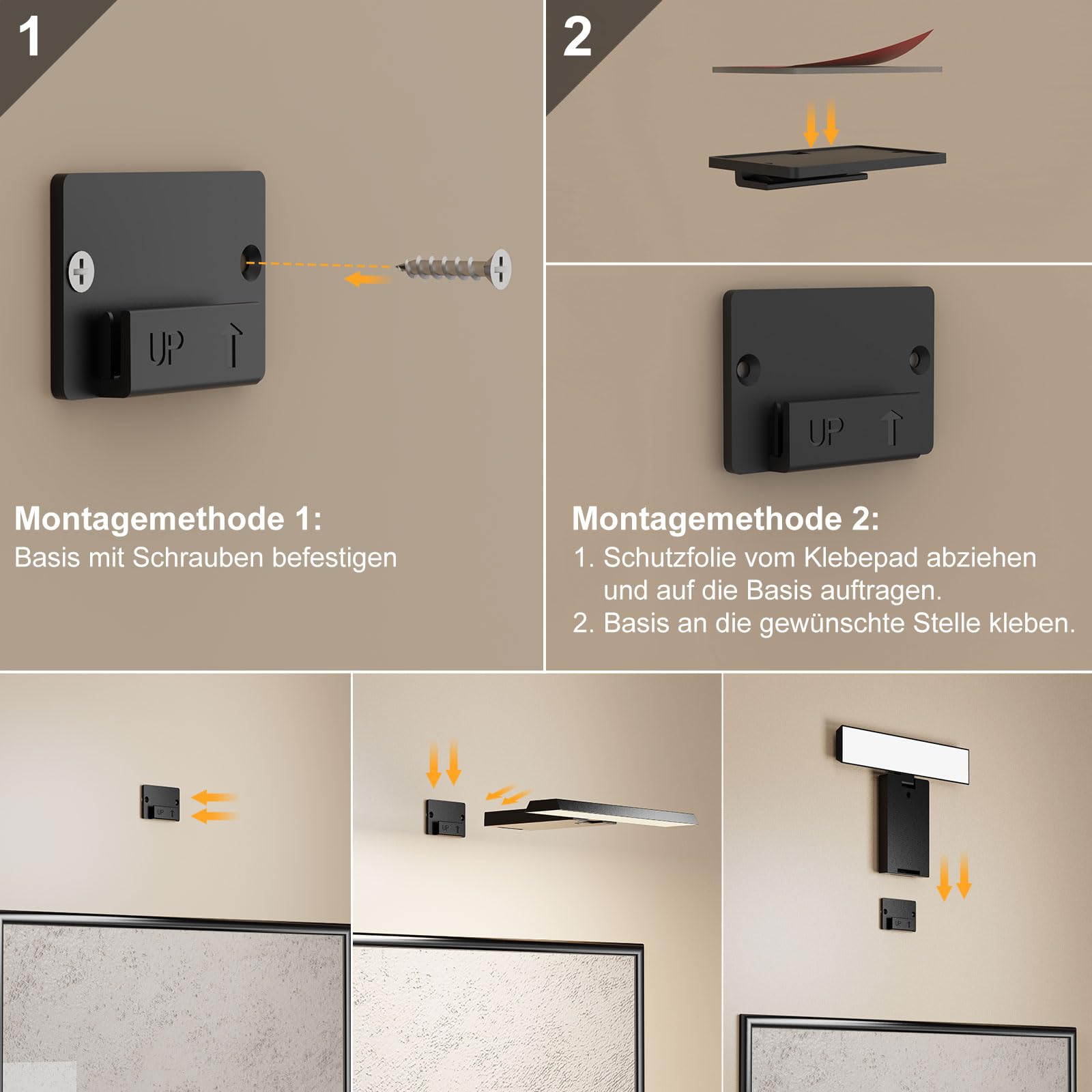Deyagoo Bilderleuchte Kabellos, 2 Stück LED Wandleuchte Innen mit Fernbedienung, 6000mAh Akku Bildbeleuchtung mit Timer, Dart Beleuchtung, 3 Farbmodi Dimmbare Wandlampe für Malen Foto Art, Schwarz