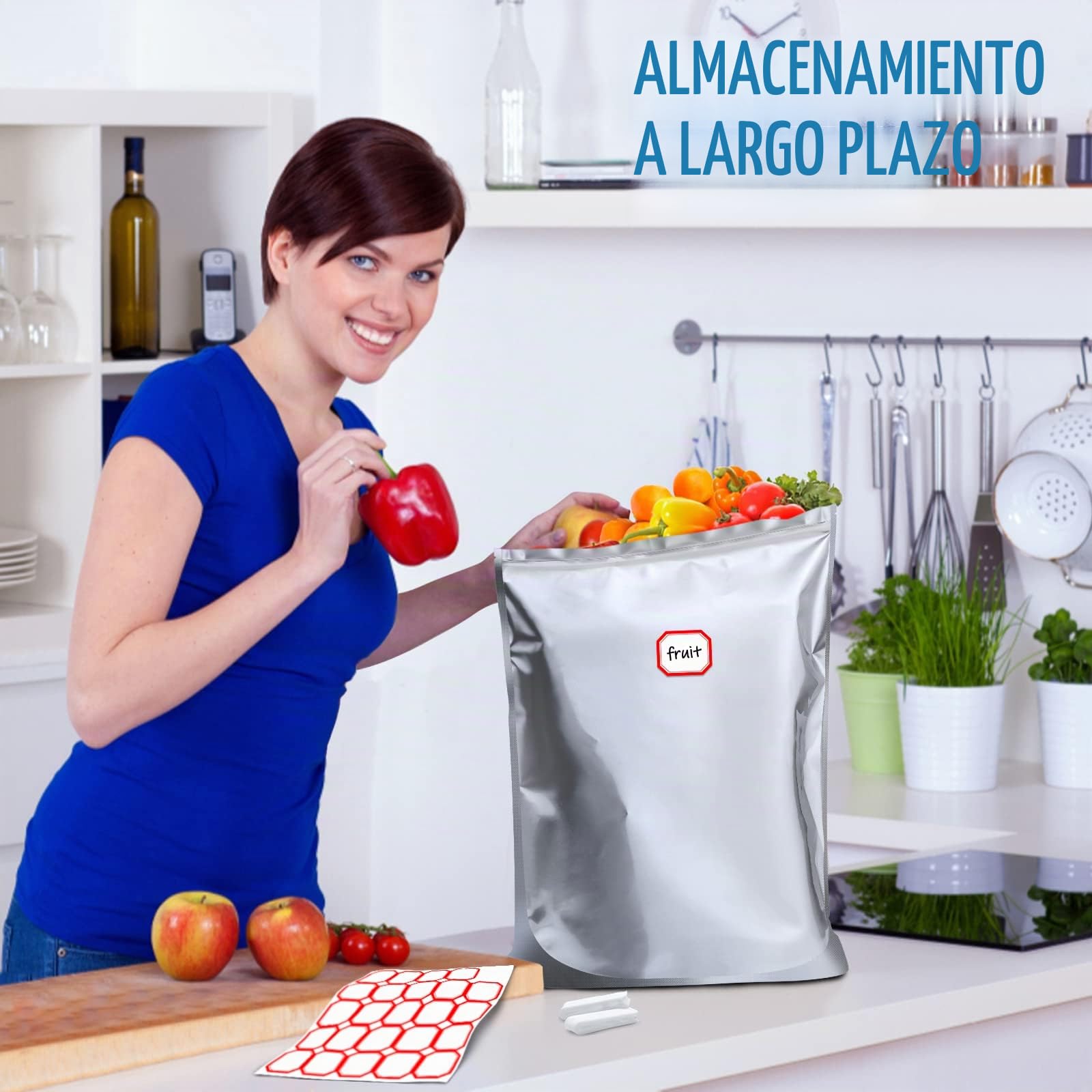 Paquete de 15 bolsas de mylar de 5 galones con absorbentes de oxígeno, bolsas de mylar de 10.5 milímetros para almacenamiento de alimentos con 15 absorbentes de oxígeno sellados individuales de 2500