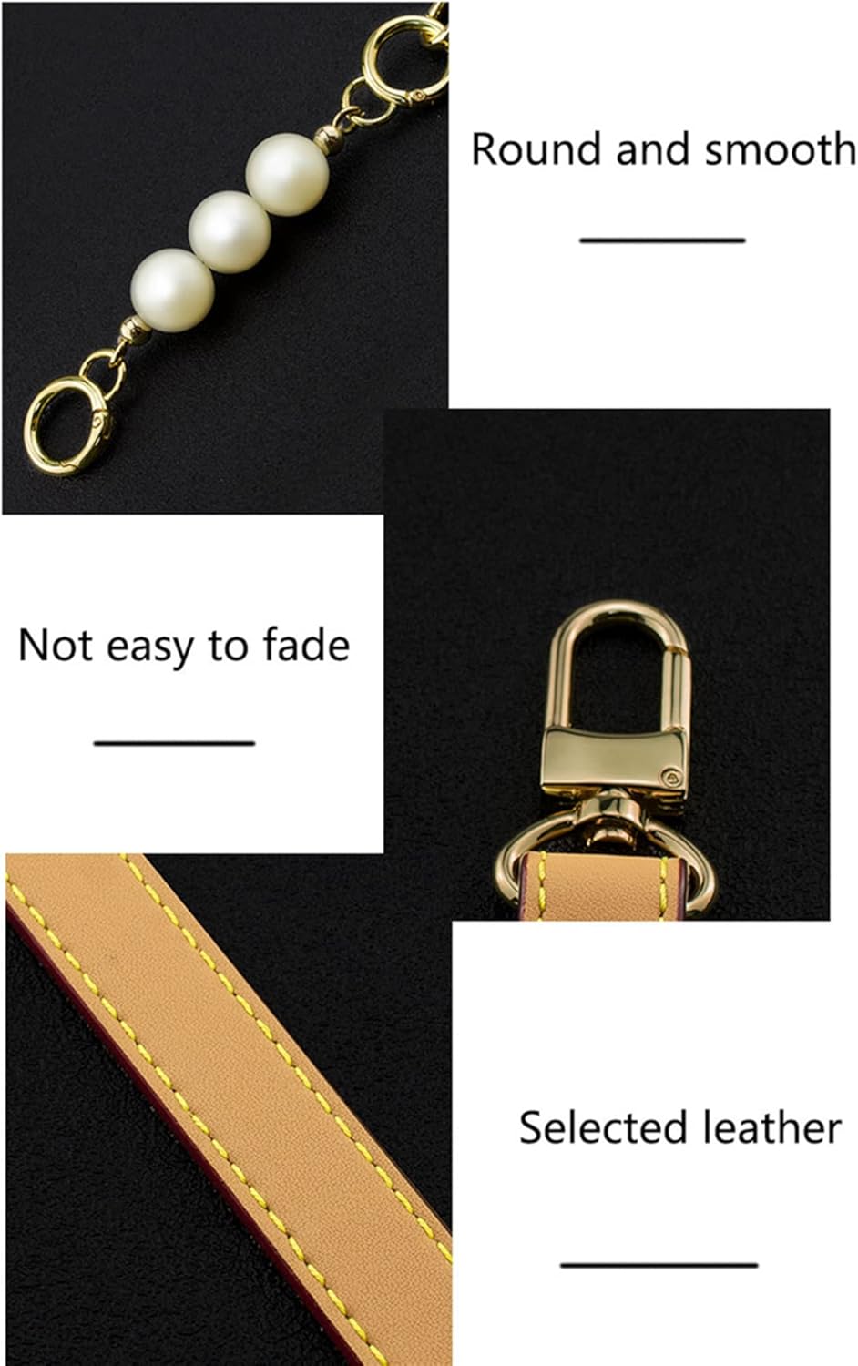 Women's Underarm Bag straps Leather Purse Replacement Strap Pearl Extension Chain Shoulder Bag Straps Accessories Short 68cm