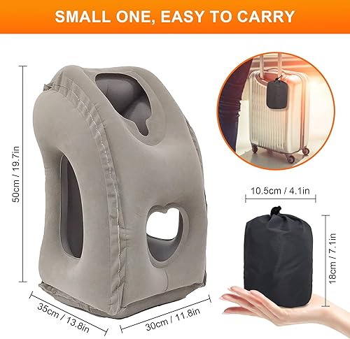 Miniatura 2 de DAWNTREES Paquete de 2 almohadas inflables para viajes en avión, almohada cervical inflable para dormir, apoyo cómodo para la cabeza, cuello y