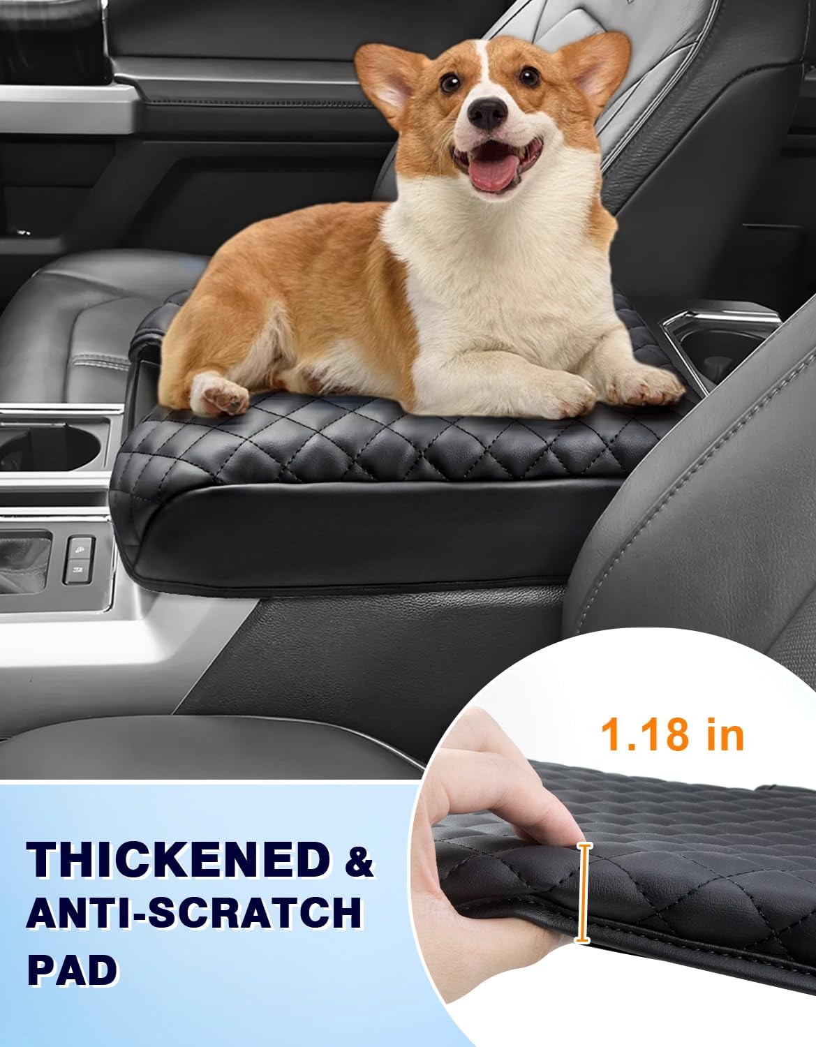 Center Console Cover Fits Ford F150 2015-2020, F250 F350 F450 2017-2022 and Expedition 2018-2024 Leather Armrest Box Protective Cover Arm Rest Box Lid Middle Console Cover Accessories Bucket Seat Only