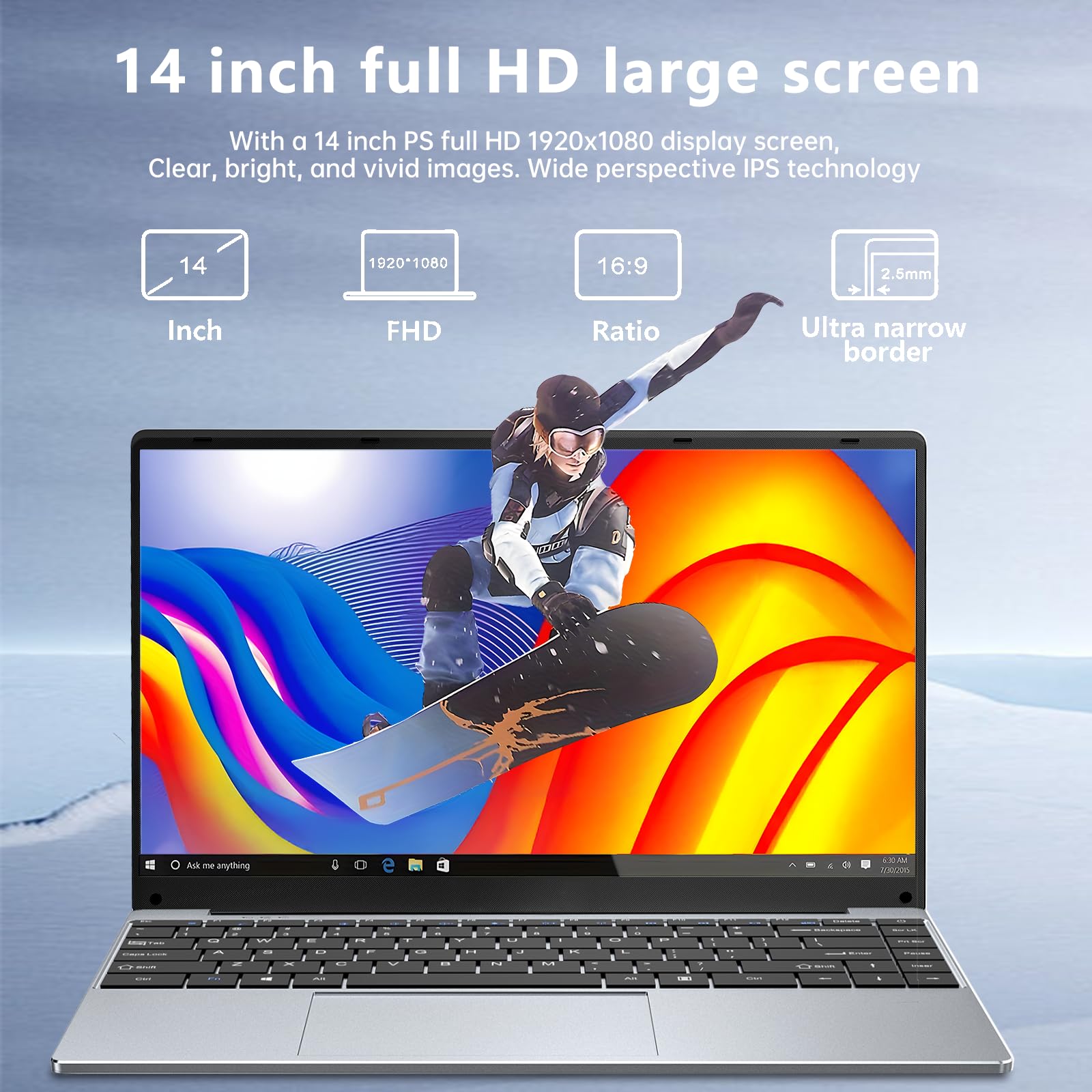 FUNYET Ordinateur Portable 14.1 Pouces 16GB RAM 512GB SSD, Ordinateur Portable Windows 11 jusqu'à 2,9GHz IPS FHD 1920x1080, USB HDMI Bluetooth Rotation à 180°