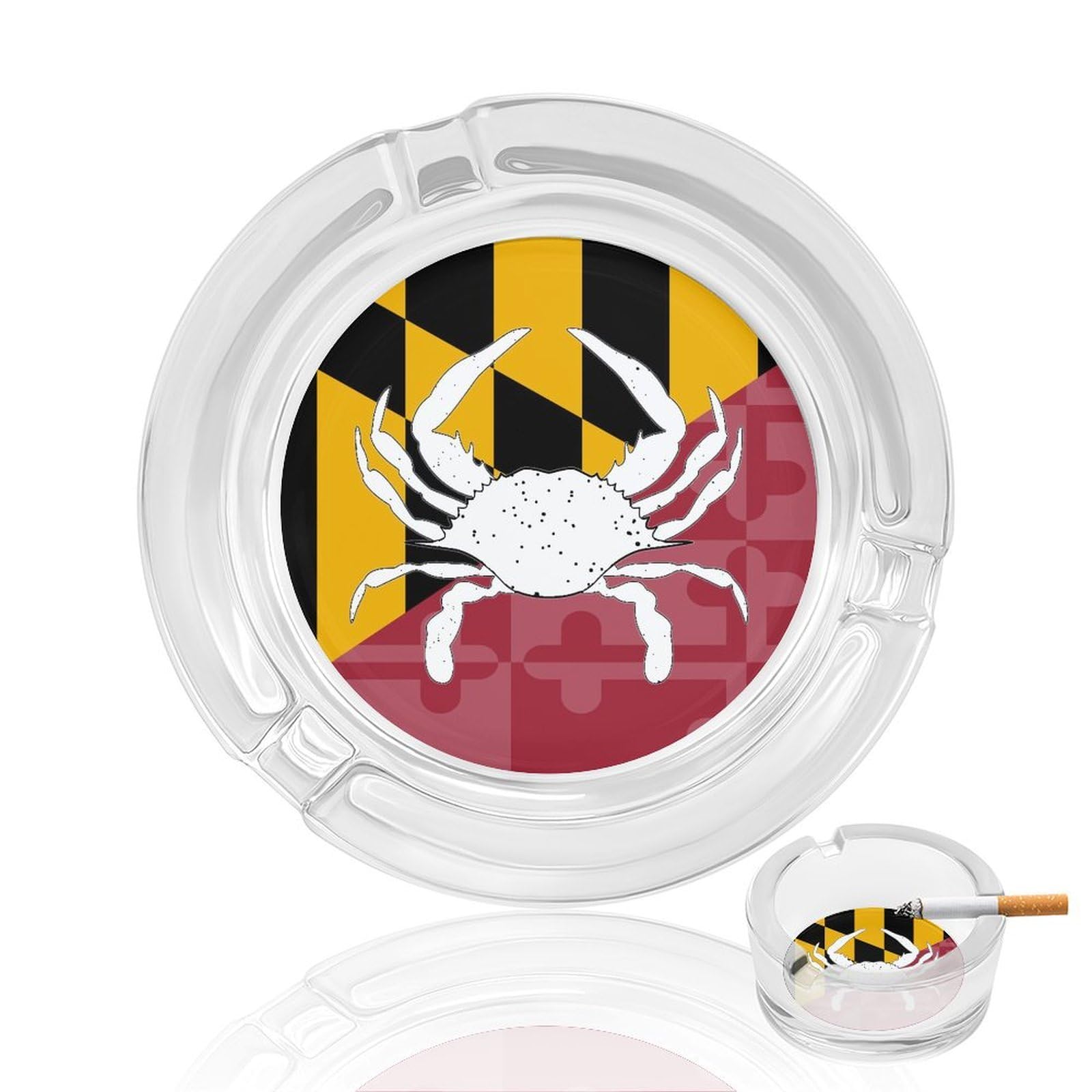 Nclqvjxzkhw Style Maryland Flag Crab Glass Ashtray Round Ash Tray Smoking Trays For Home Garden Outdoor