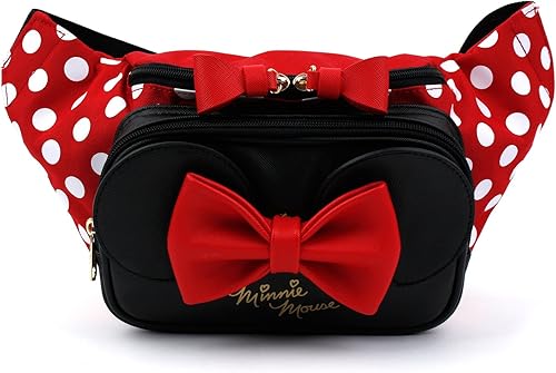 Winghouse x Minnie - Cangurera de lunares con cinta roja de Minnie, bolsa de viaje para niñas y mujeres (talla L), Rojo -