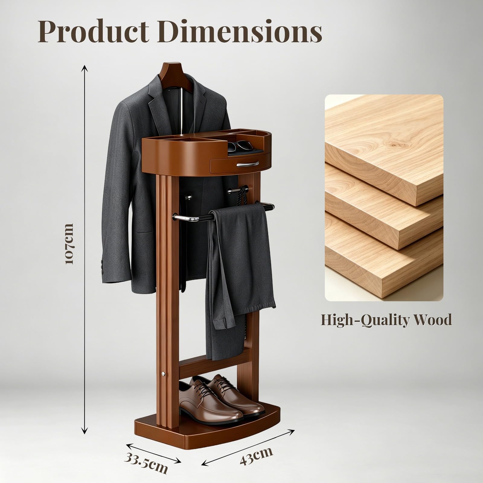 Indossatore in Legno da Terra, Servomuto Omino da Camera con Base