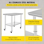 VEVOR 36x24x33.5 inch Stainless Steel Work Table with Wheels Prep Table with casters Heavy Duty Work Table for Commercial Kitchen Restaurant Business Garage 350 lb Capacity