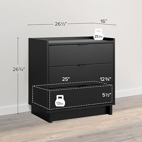 Miniatura 3 de Prepac Mesita de noche, 3 cajones, color negro simple