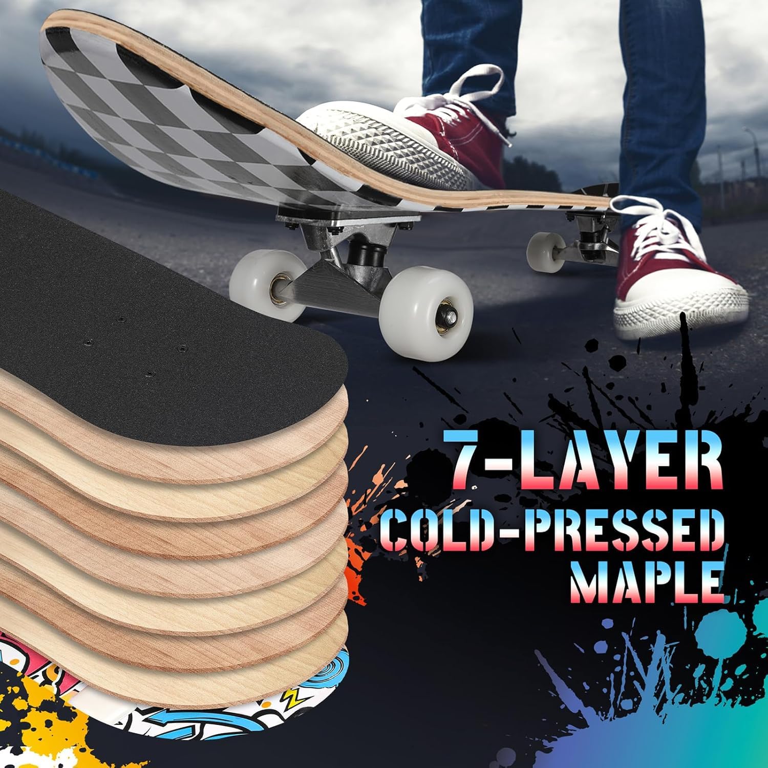 Skateboard Adulte Trick Skate Board pour Débutant, Cadeau d'anniversaire Skateboards pour Enfants Adolescent Adultes